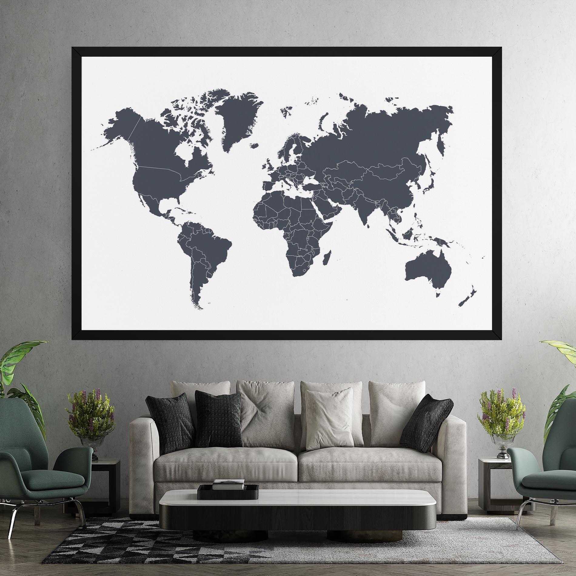 Vászonkép World Grey Map mockup 7