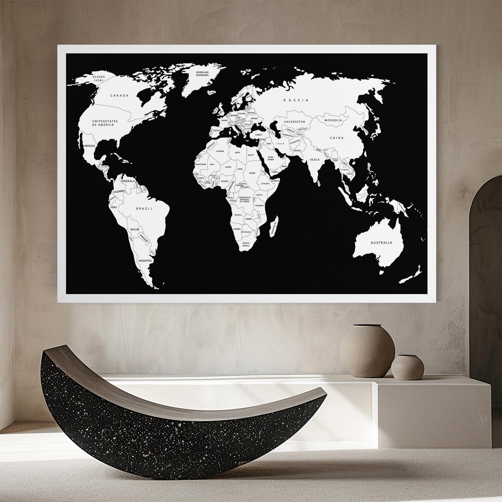 Vászonkép White World Map mockup 8