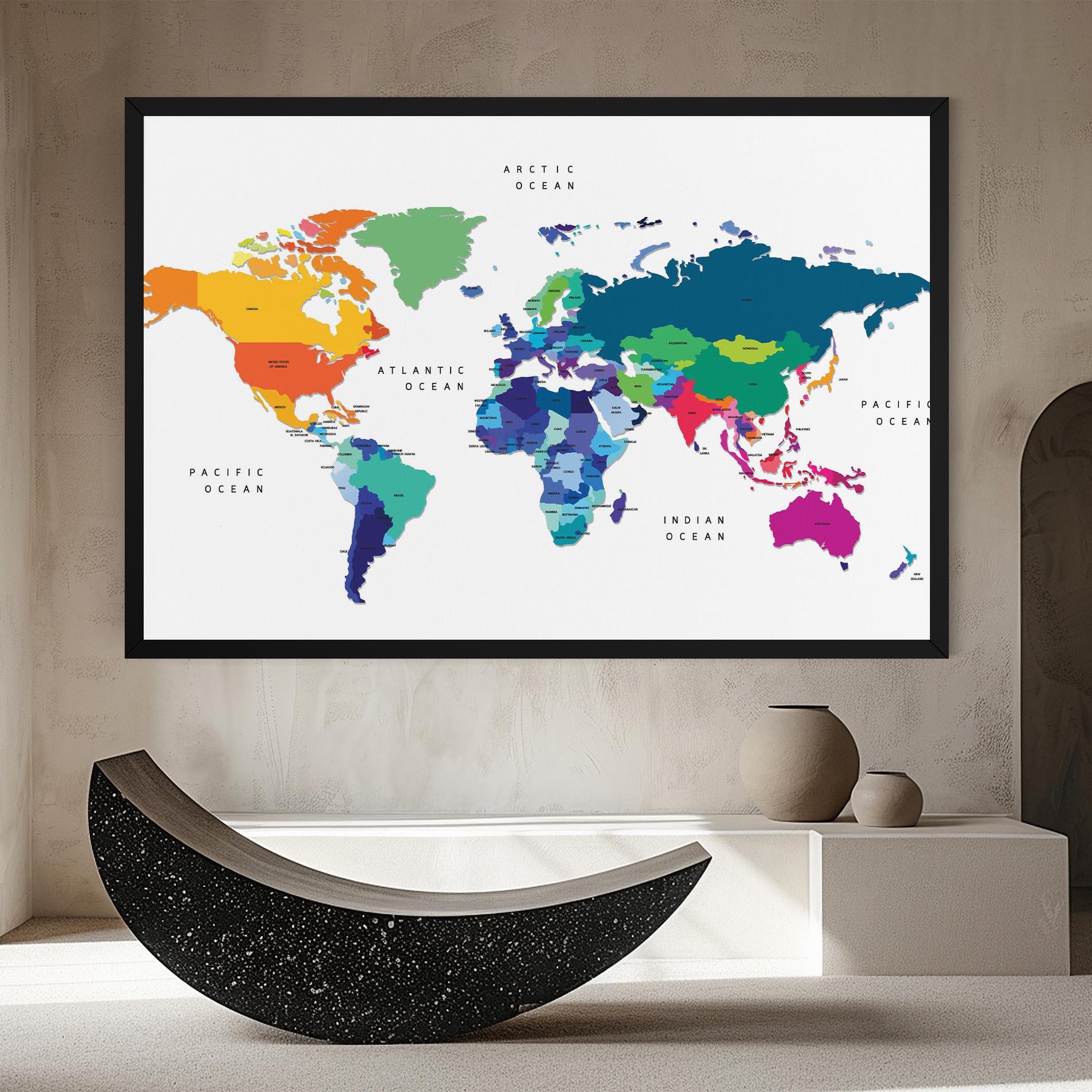 Vászonkép Colored Continents Map mockup 8
