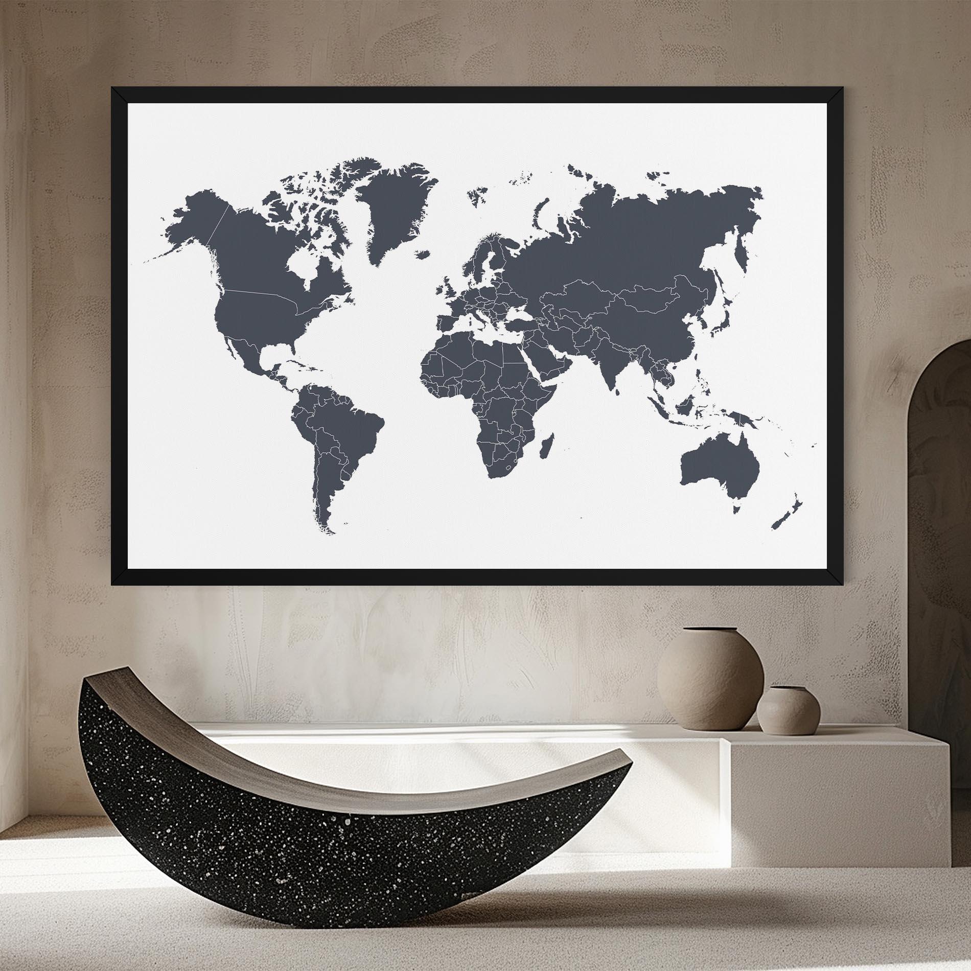 Vászonkép World Grey Map mockup 8