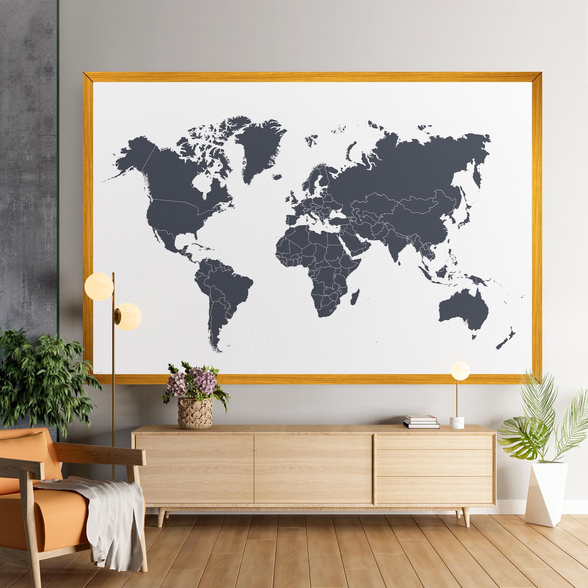 Vászonkép World Grey Map mockup 9