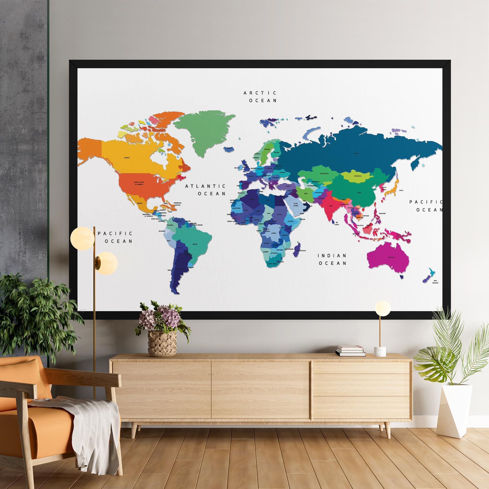 Vászonkép Colored Continents Map mockup 9