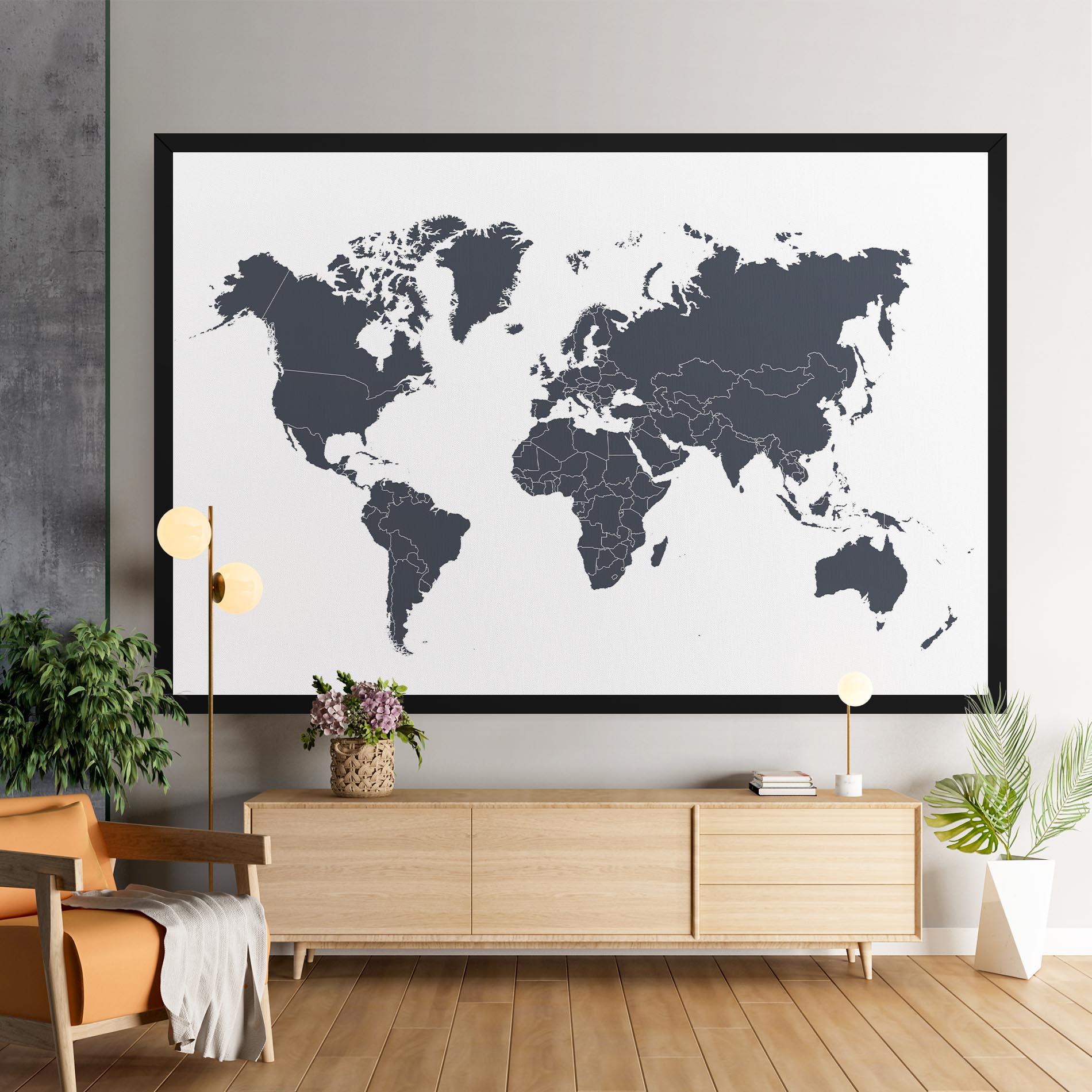 Vászonkép World Grey Map mockup 9