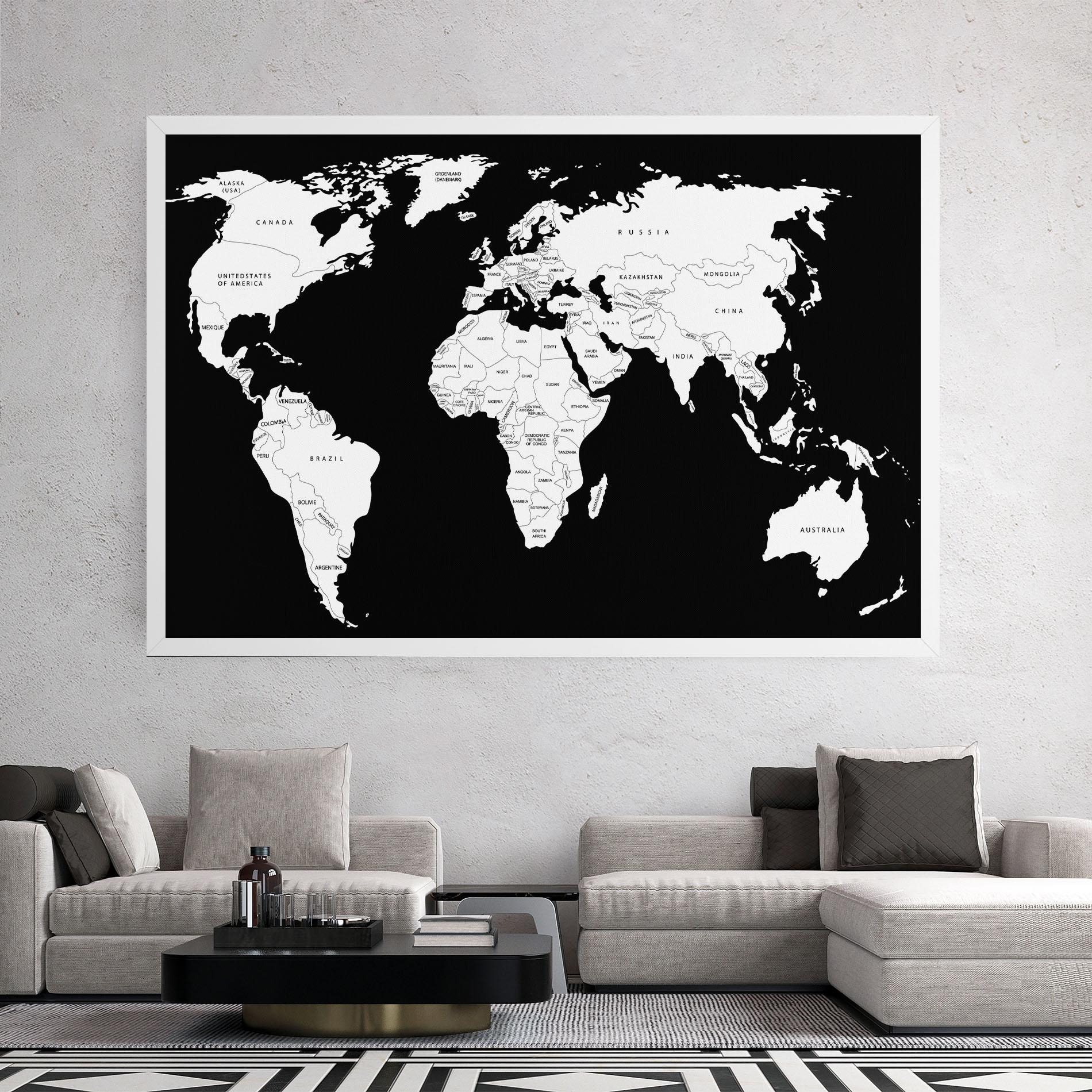 Vászonkép White World Map mockup 2