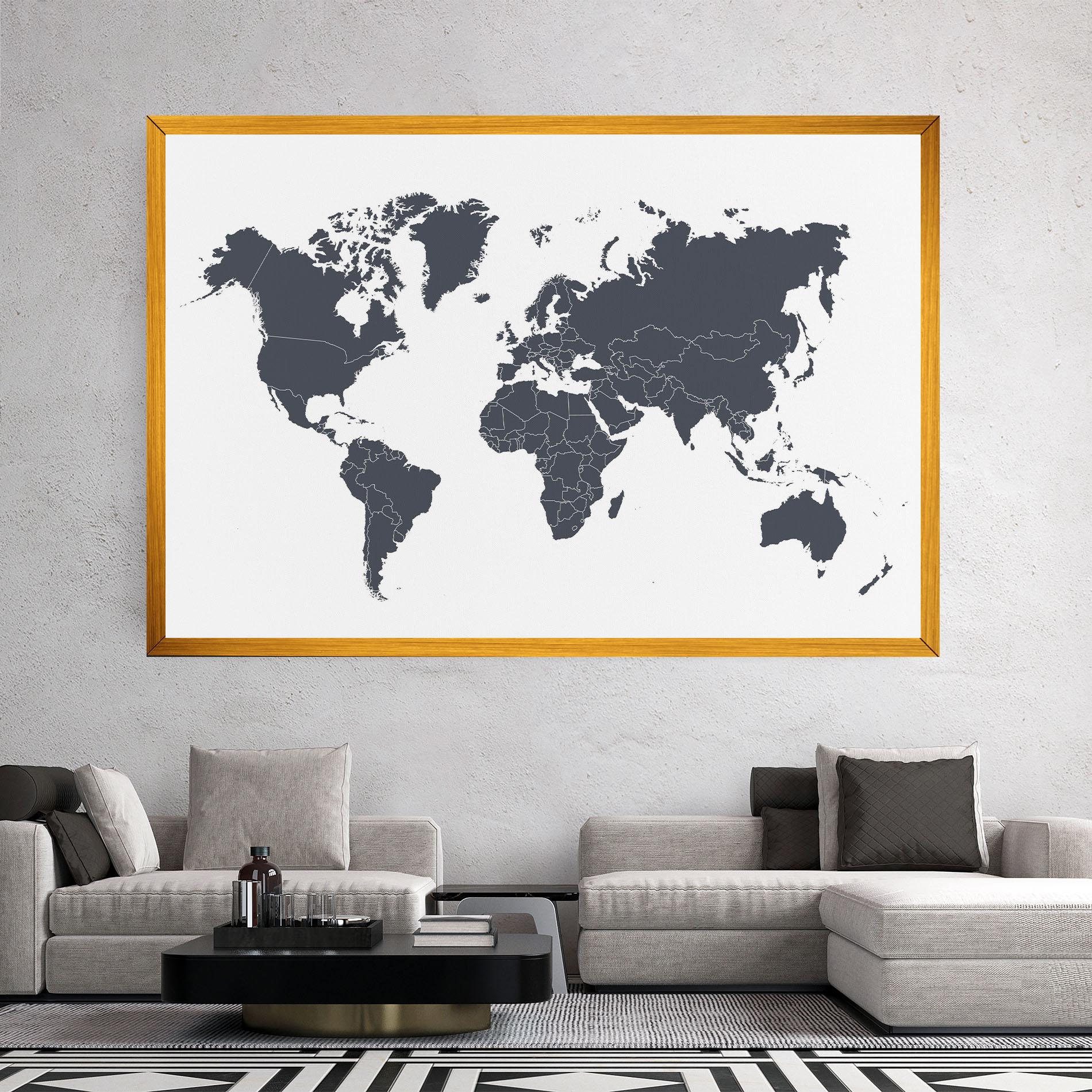 Vászonkép World Grey Map mockup 2