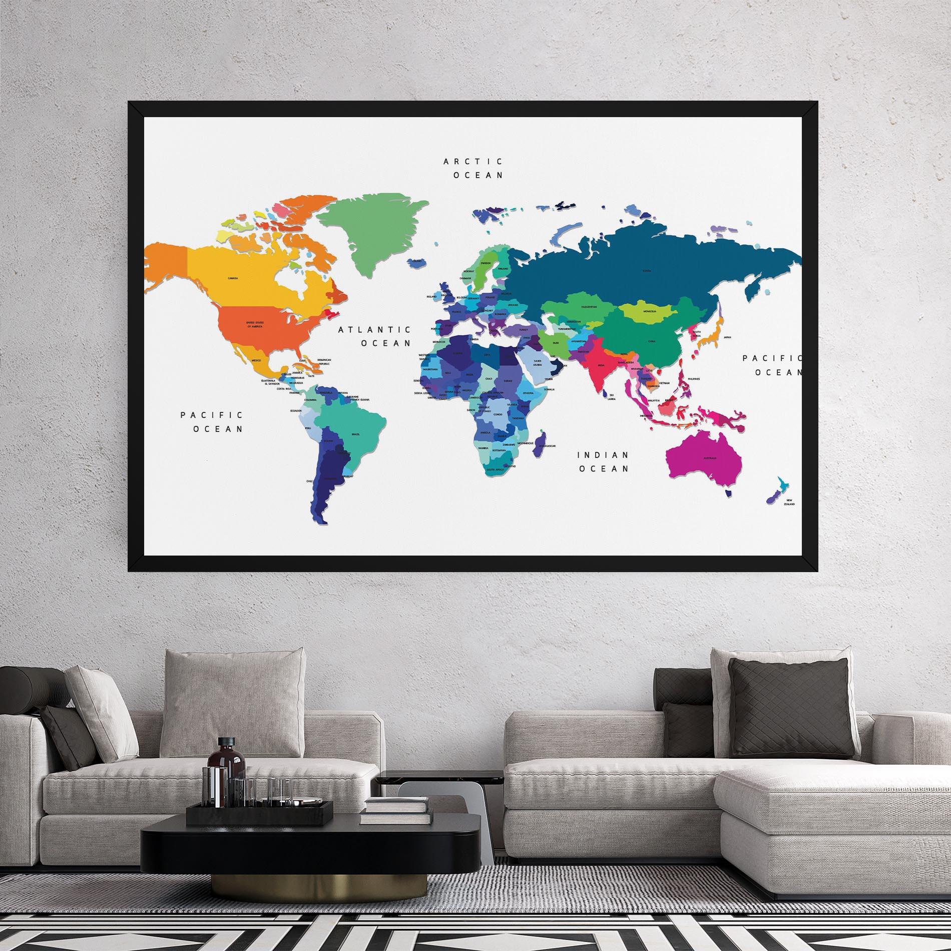 Vászonkép Colored Continents Map mockup 2