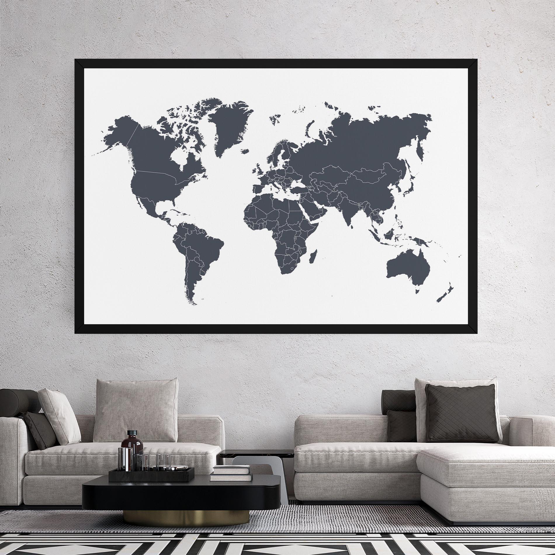 Vászonkép World Grey Map mockup 2