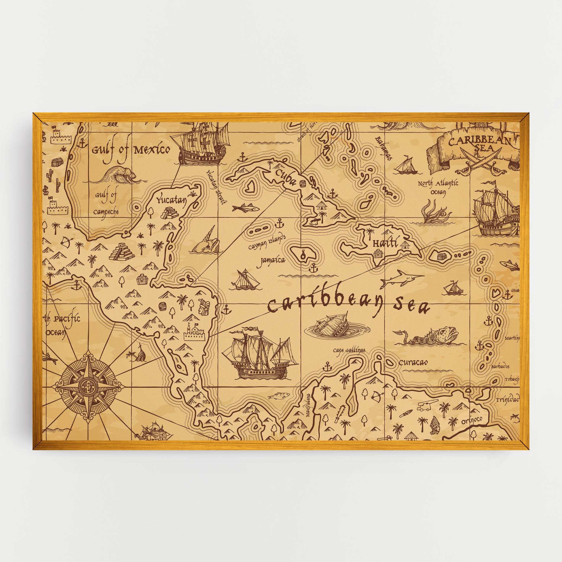 Vászonkép Caribbean Sea Map mockup 0