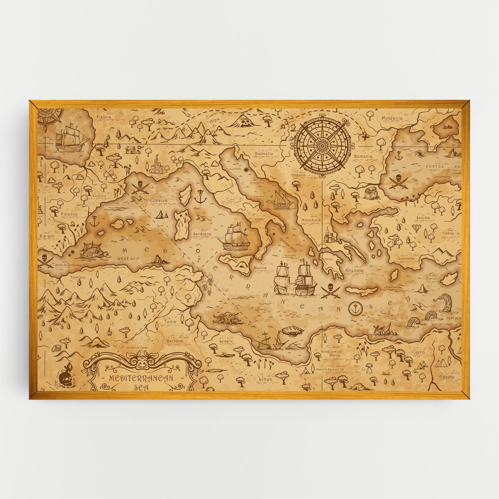 Vászonkép Cream Brown Map mockup 0
