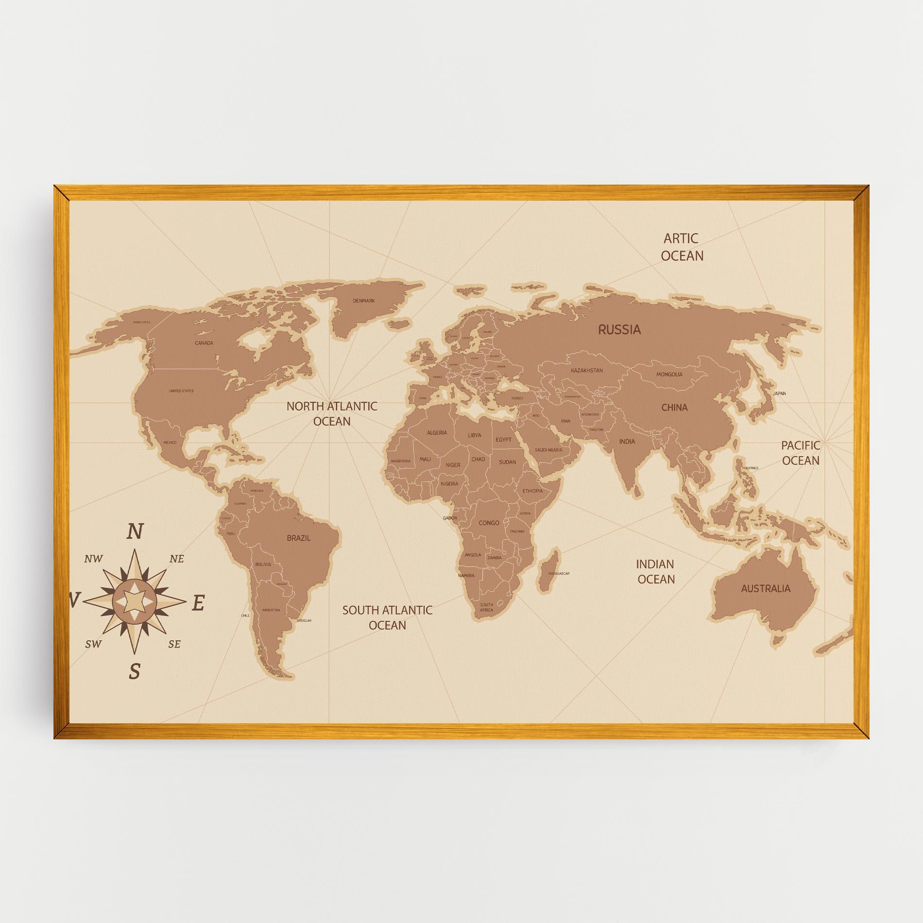 Vászonkép Cream Map Vintage mockup 0