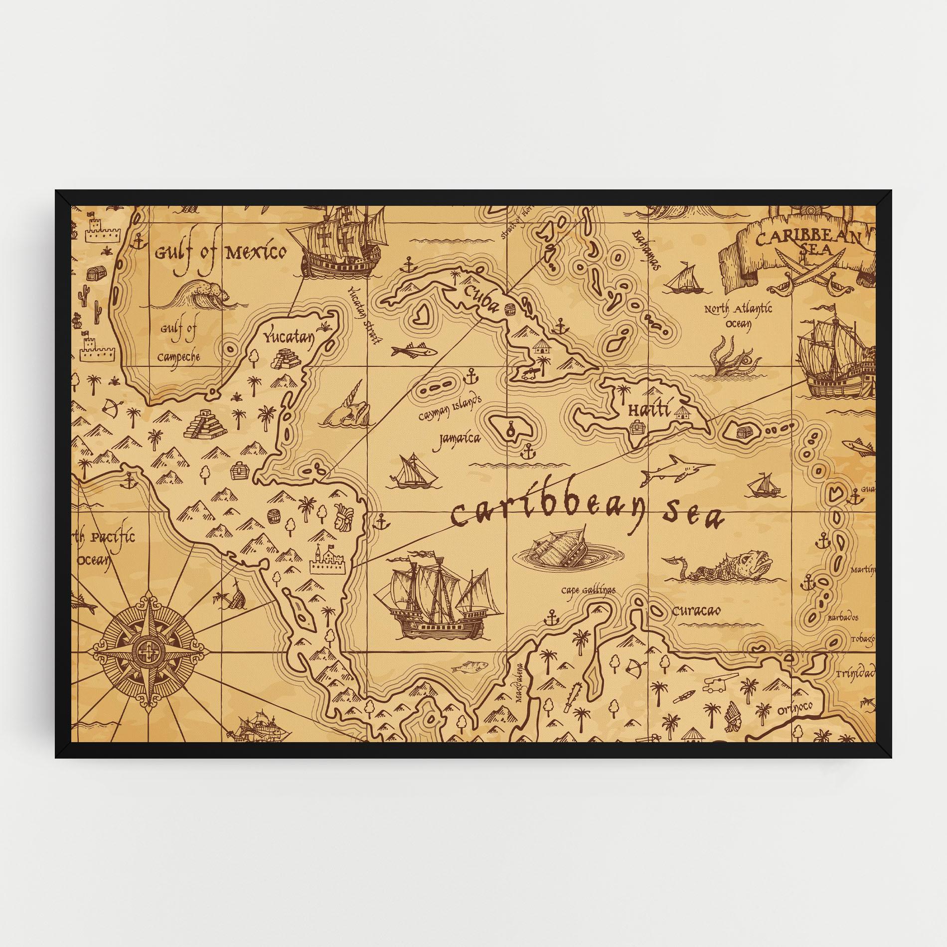 Vászonkép Caribbean Sea Map mockup 0