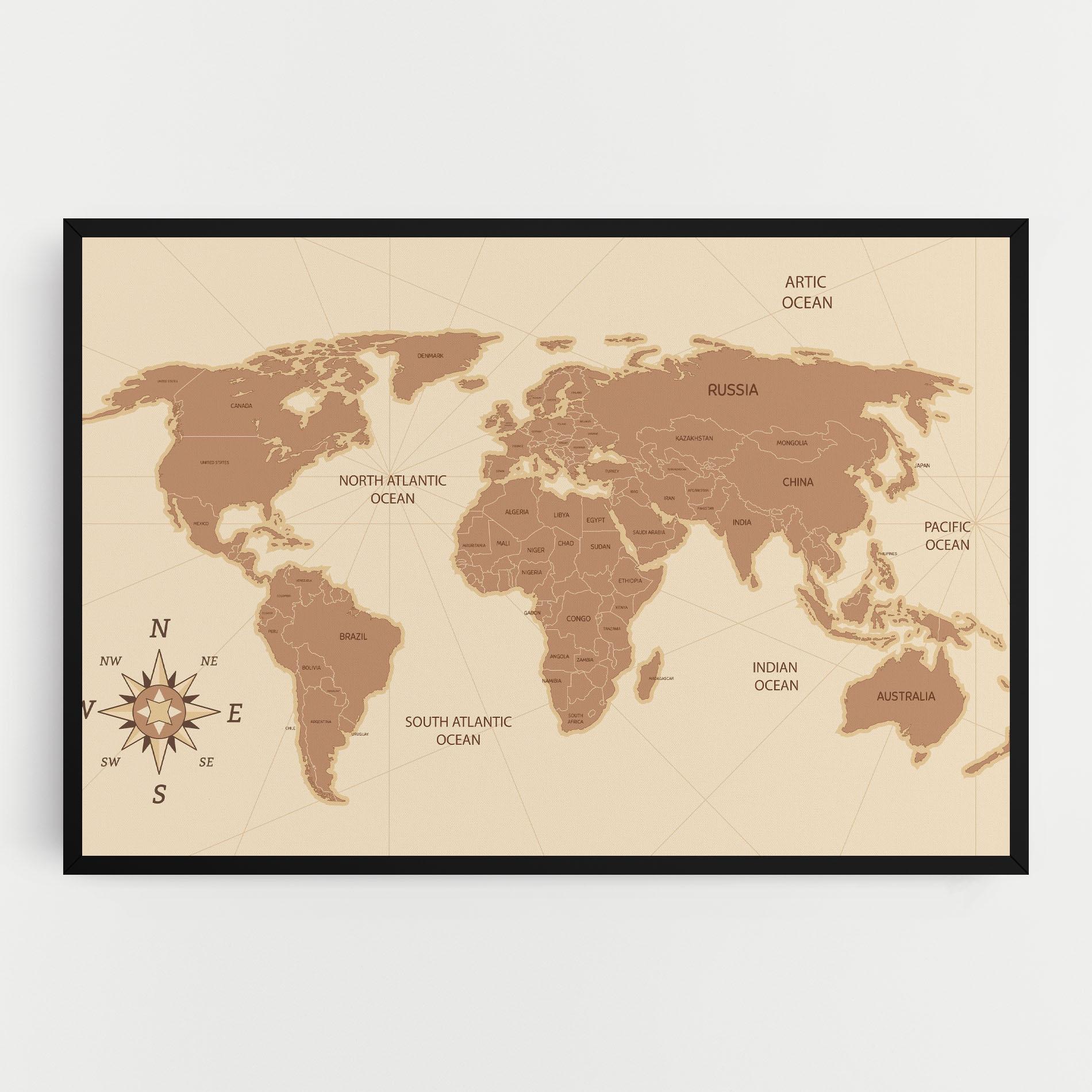 Vászonkép Cream Map Vintage mockup 0