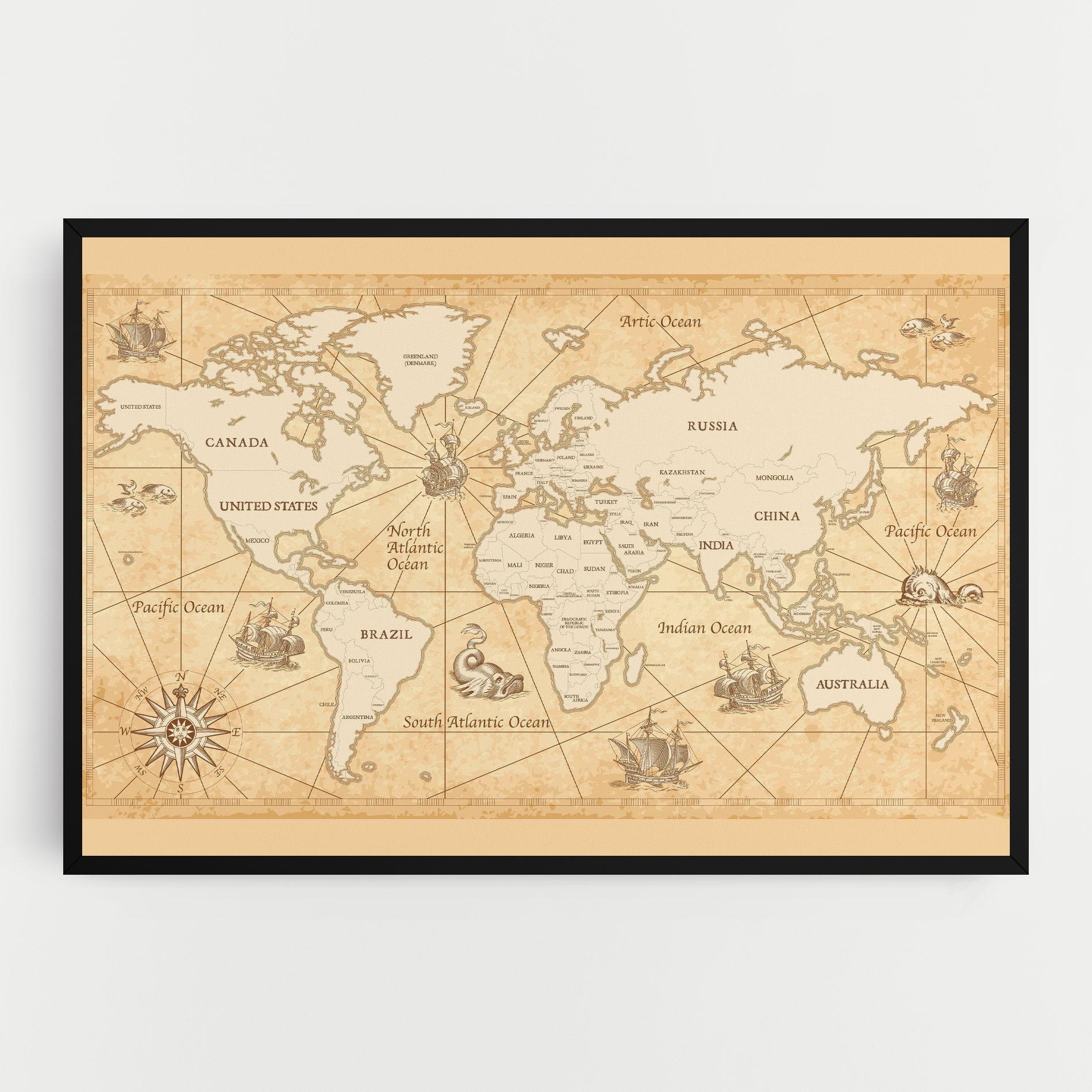 Vászonkép Cream Old Map mockup 0