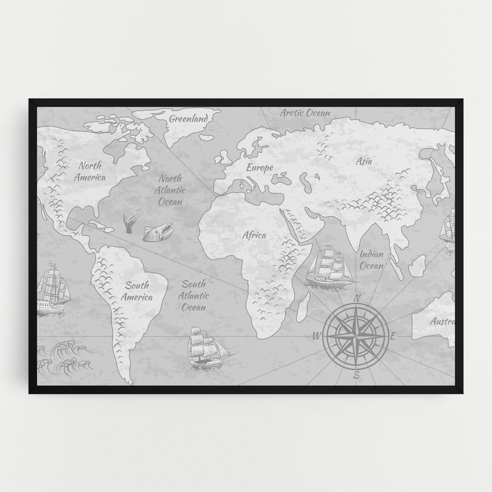 Vászonkép Grey Old Map mockup 0