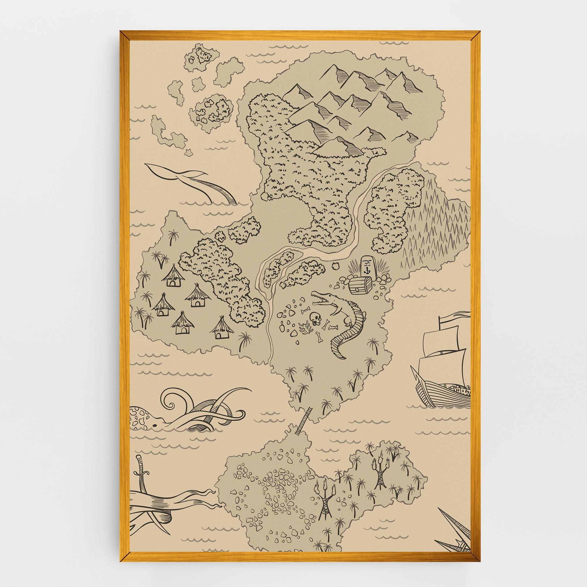 Vászonkép Island Old Map mockup 0