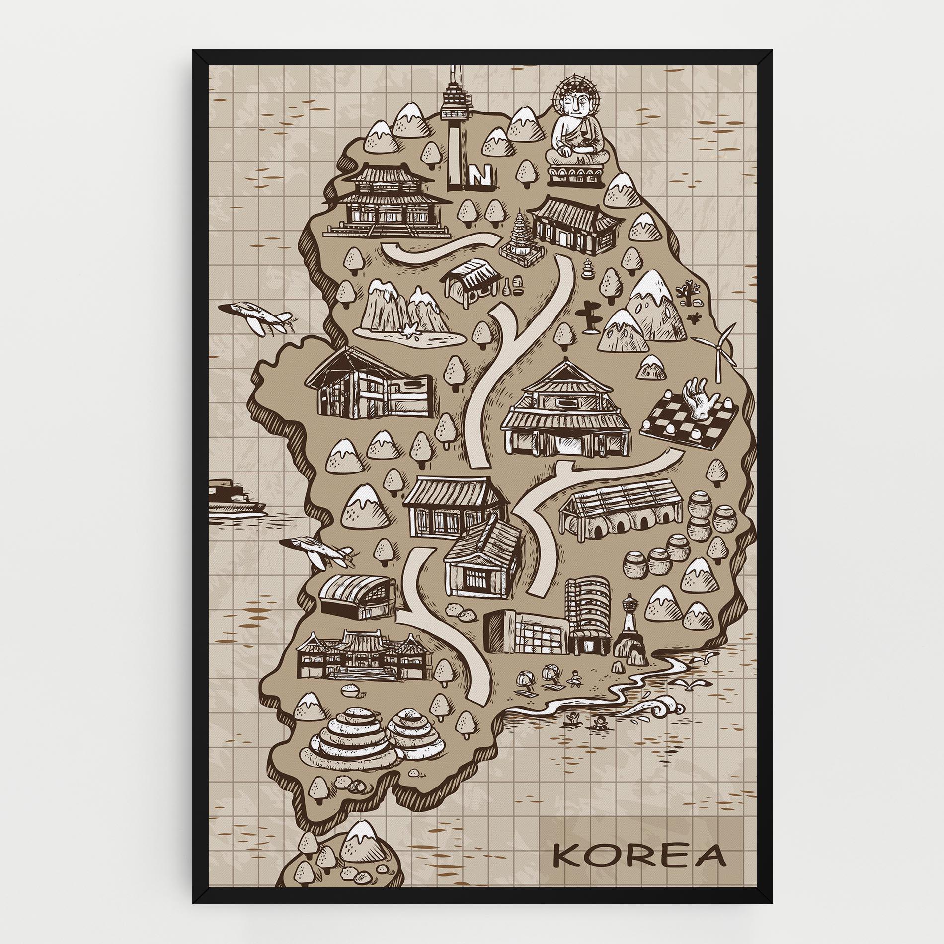 Vászonkép Old Korea Map mockup 0