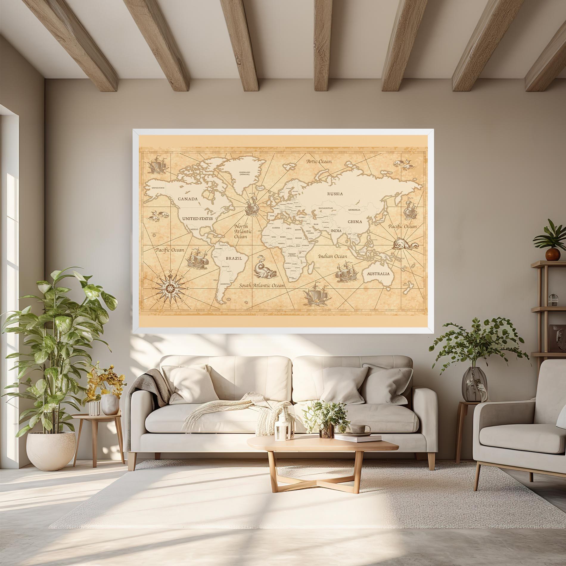 Vászonkép Cream Old Map mockup 6
