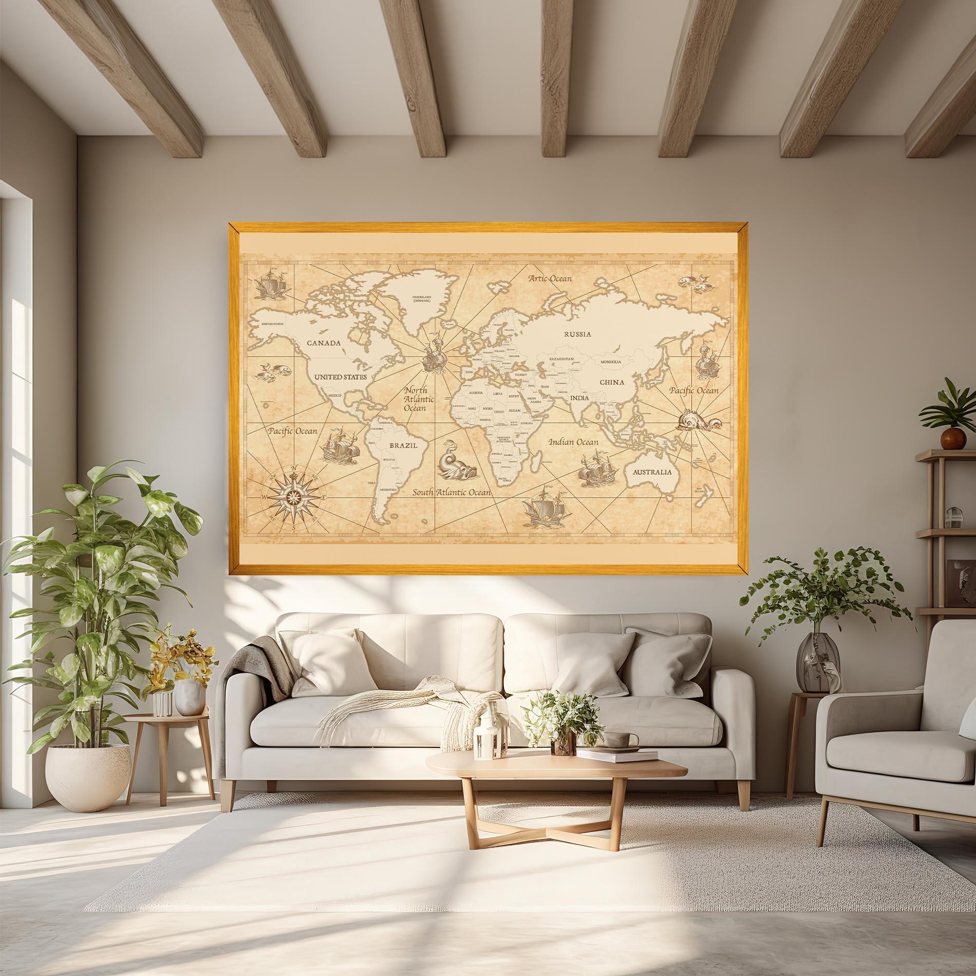 Vászonkép Cream Old Map mockup 6