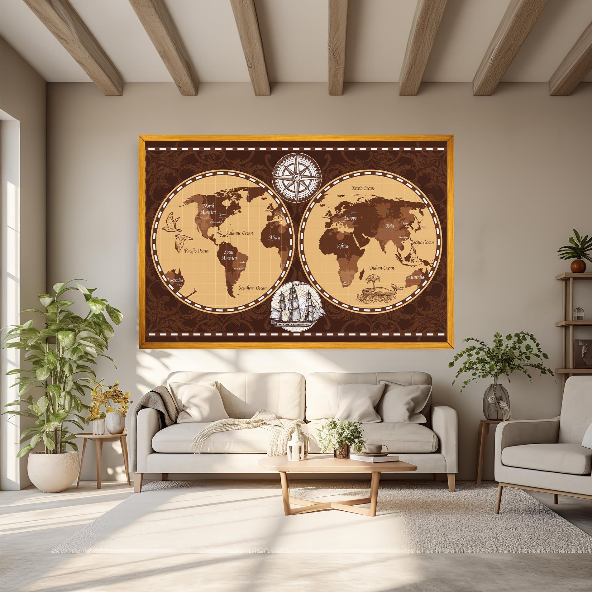 Vászonkép Old Brown Map mockup 6