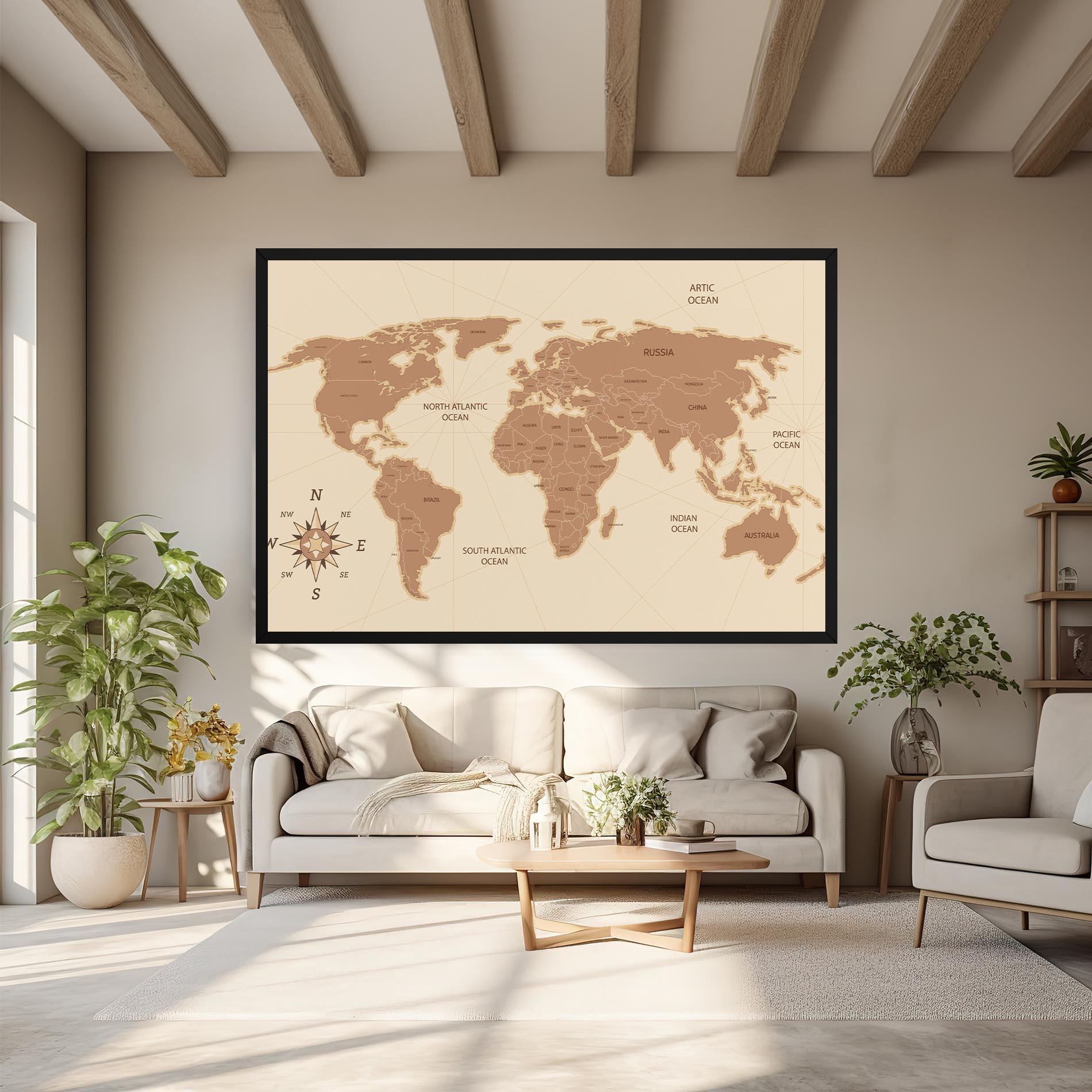 Vászonkép Cream Map Vintage mockup 6