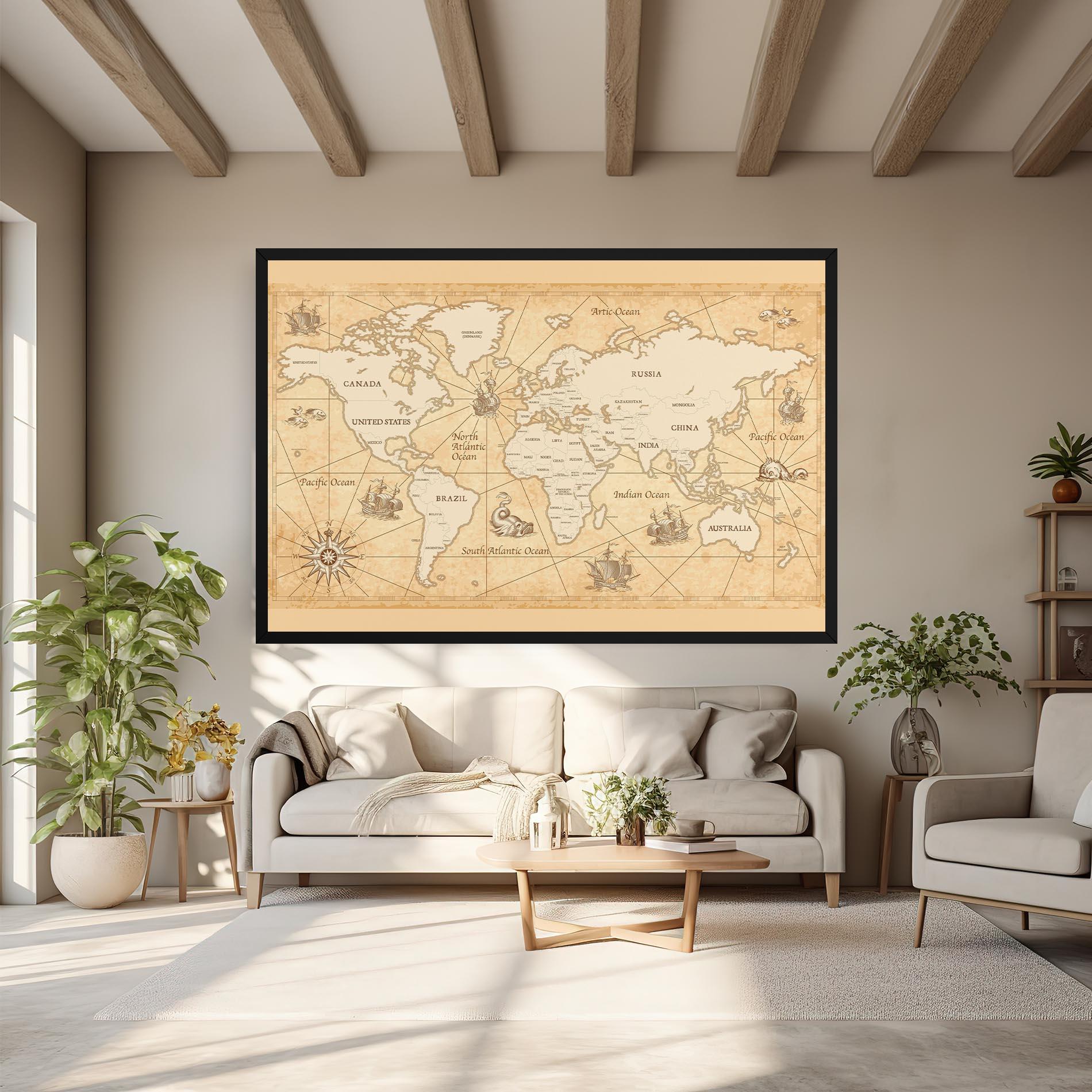 Vászonkép Cream Old Map mockup 6