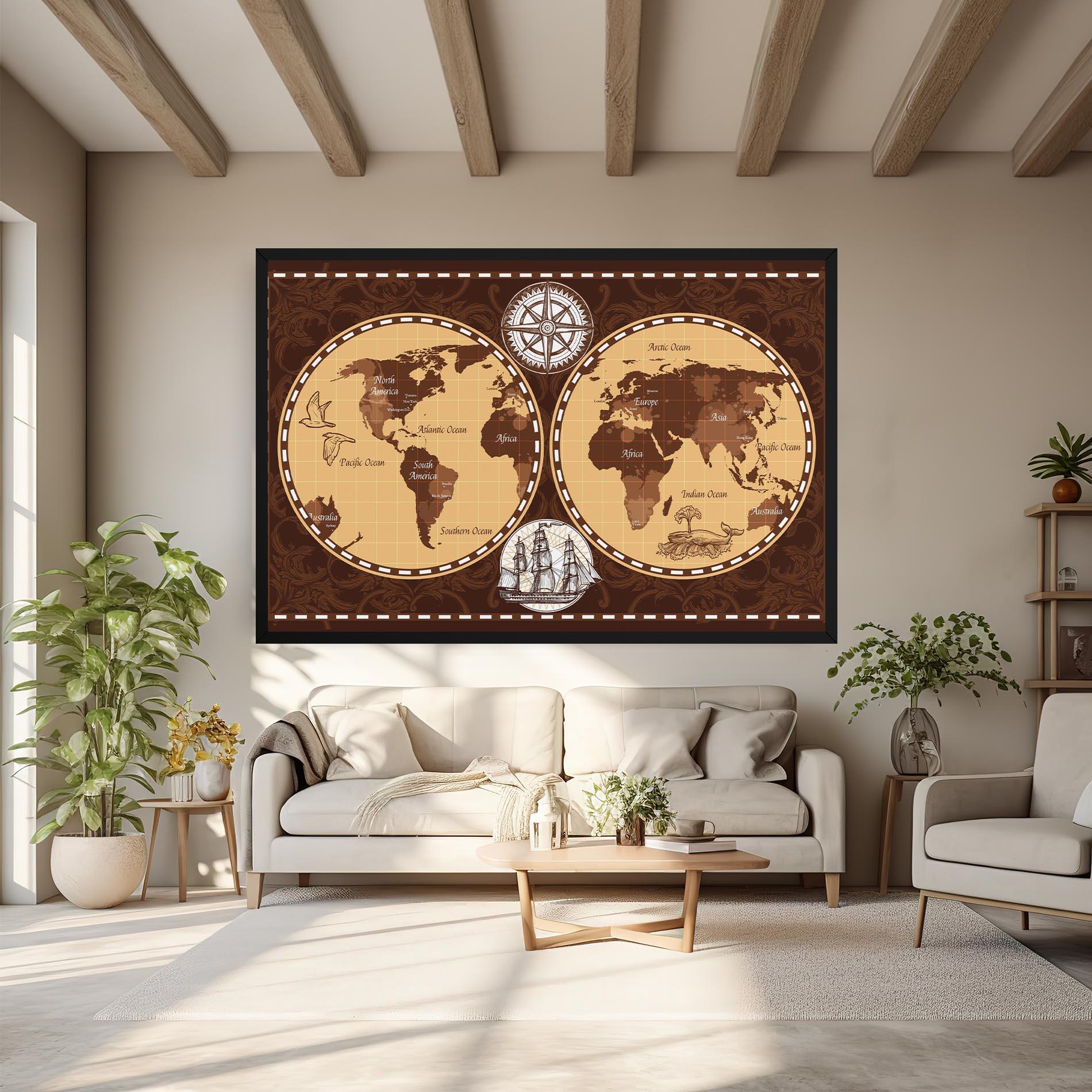 Vászonkép Old Brown Map mockup 6