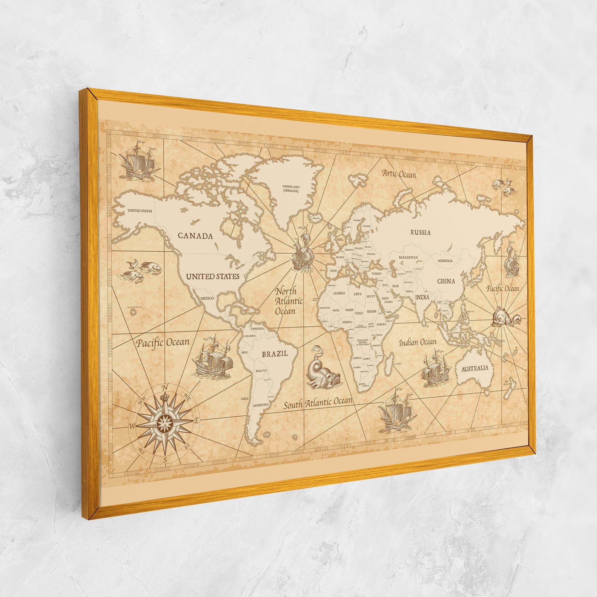 Vászonkép Cream Old Map mockup 1