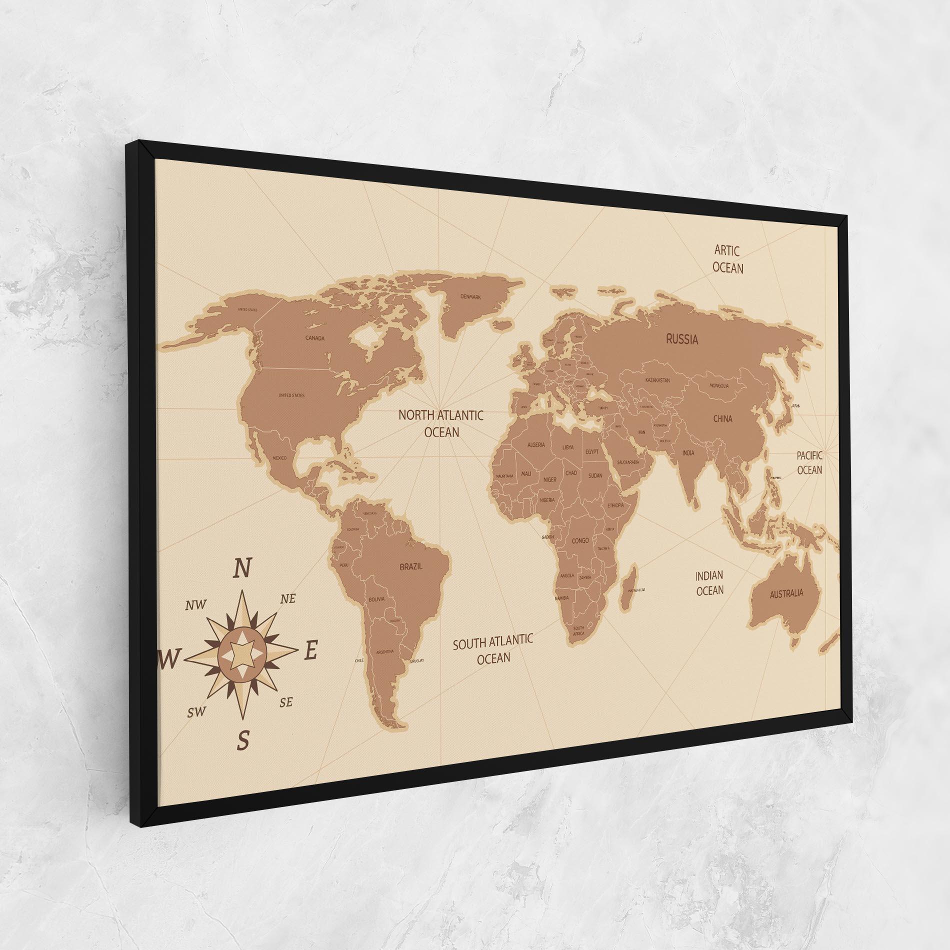 Vászonkép Cream Map Vintage mockup 1