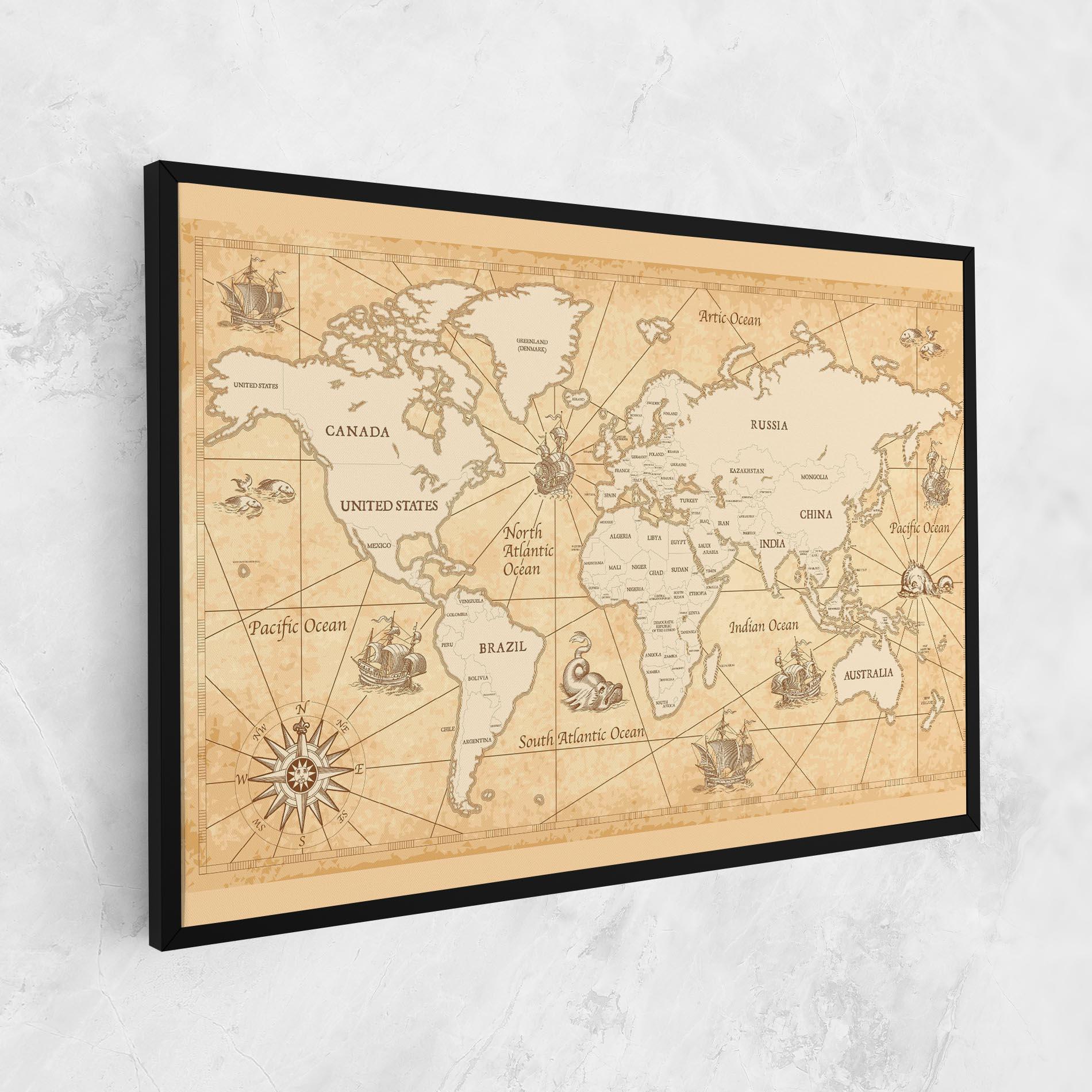 Vászonkép Cream Old Map mockup 1