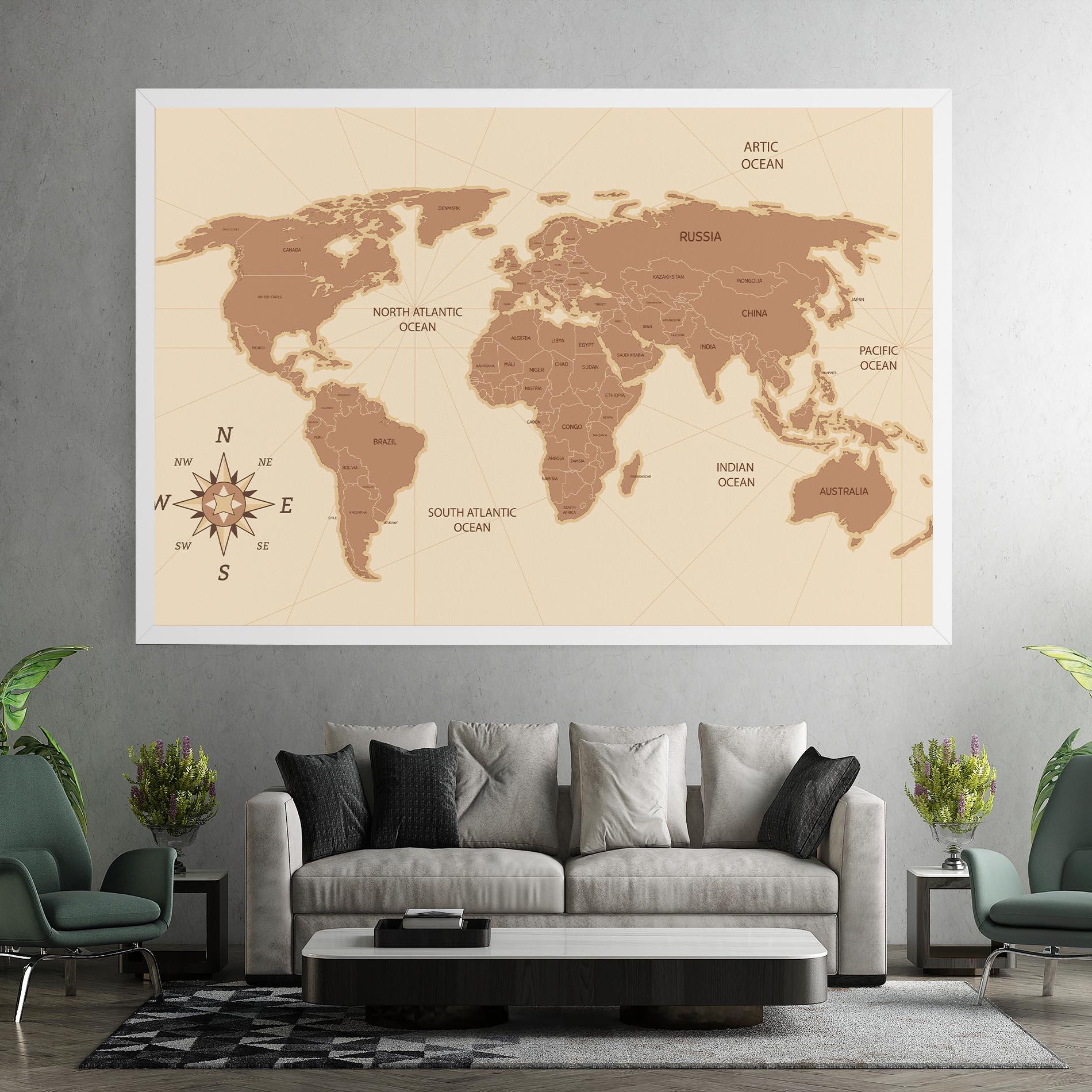 Vászonkép Cream Map Vintage mockup 7