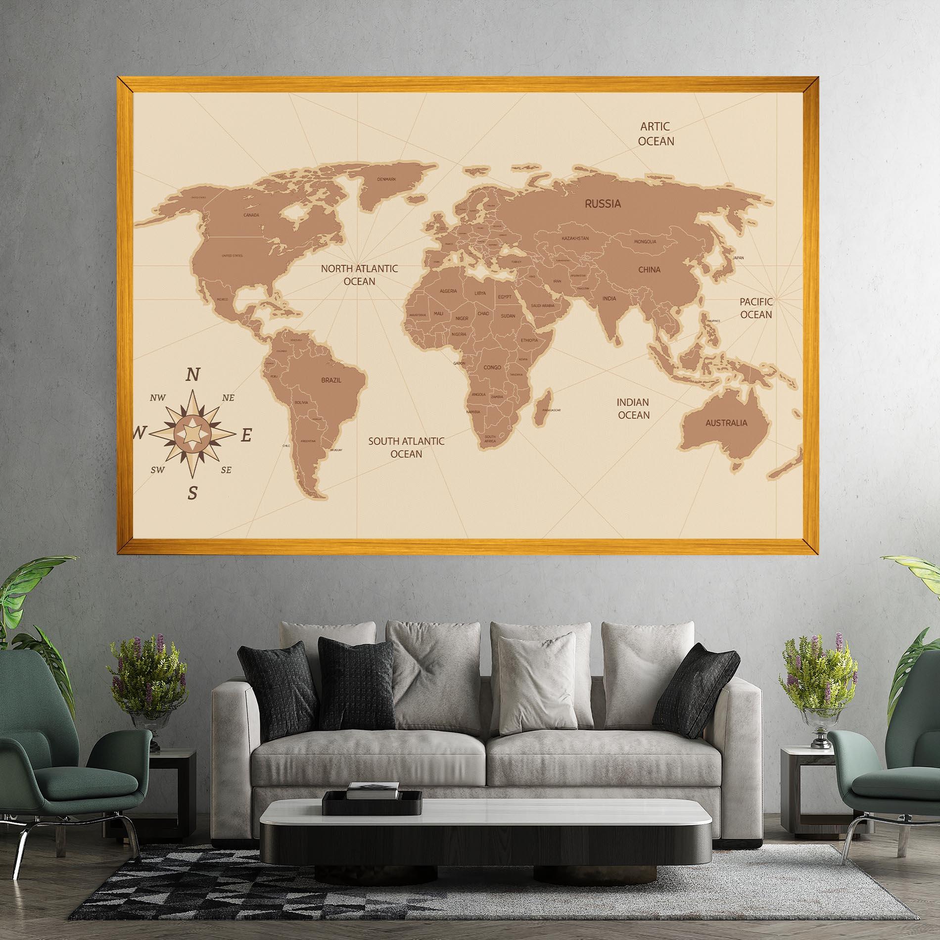 Vászonkép Cream Map Vintage mockup 7
