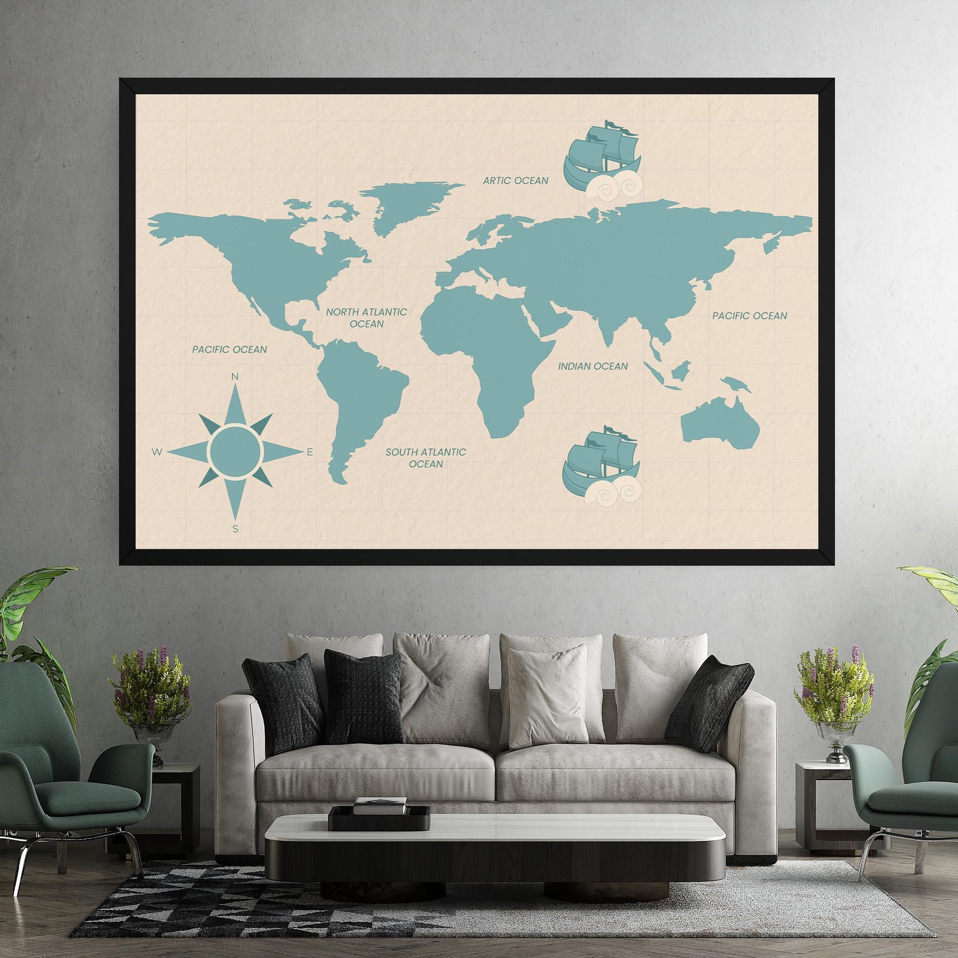 Vászonkép Cream Blue Map mockup 7