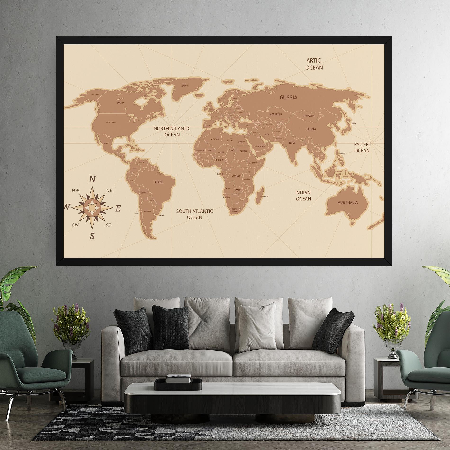 Vászonkép Cream Map Vintage mockup 7