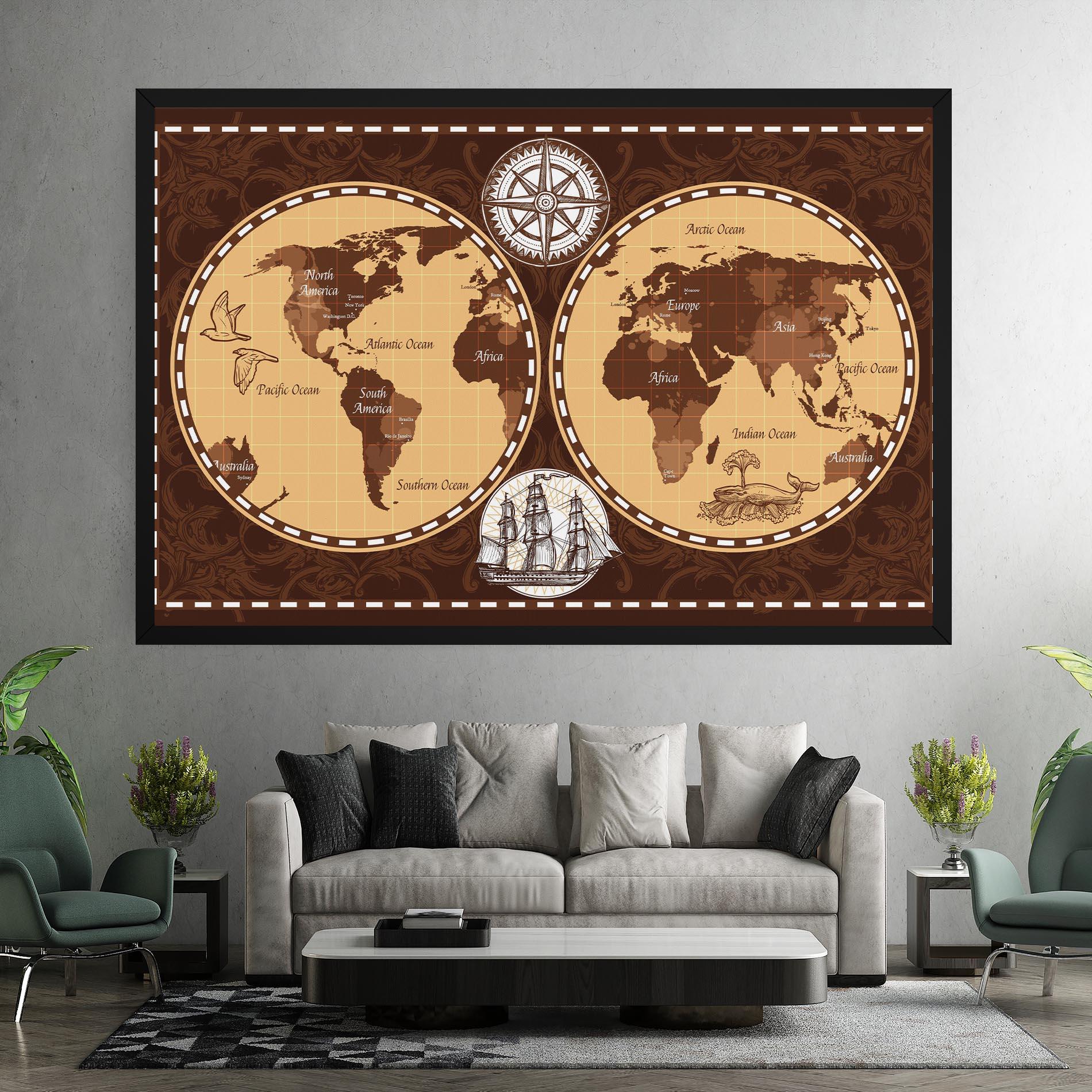 Vászonkép Old Brown Map mockup 7