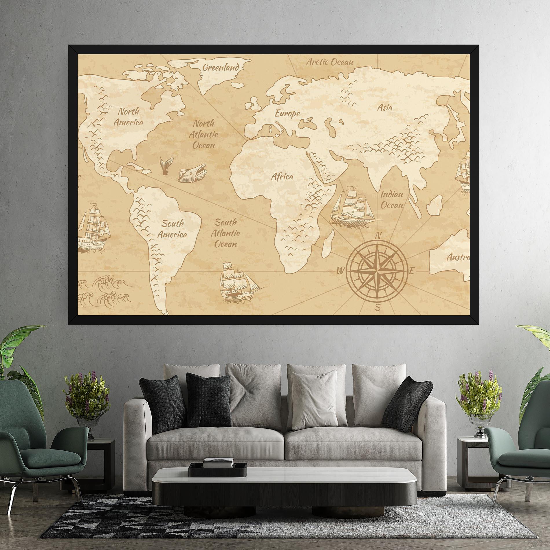 Vászonkép Old Continents Map mockup 7