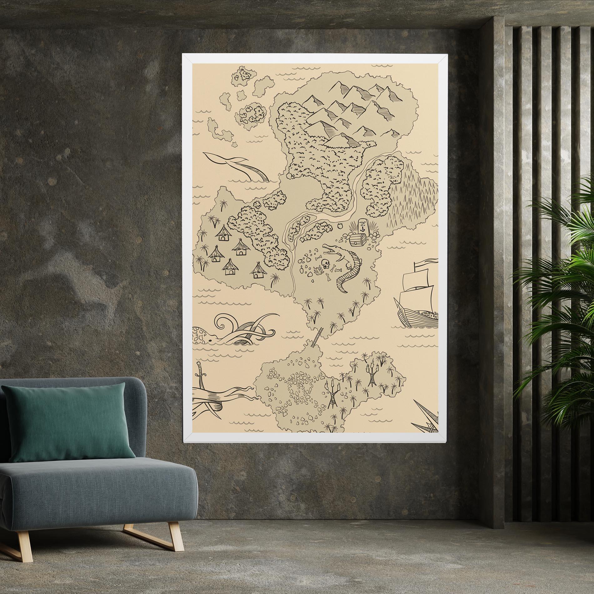 Vászonkép Island Old Map mockup 7