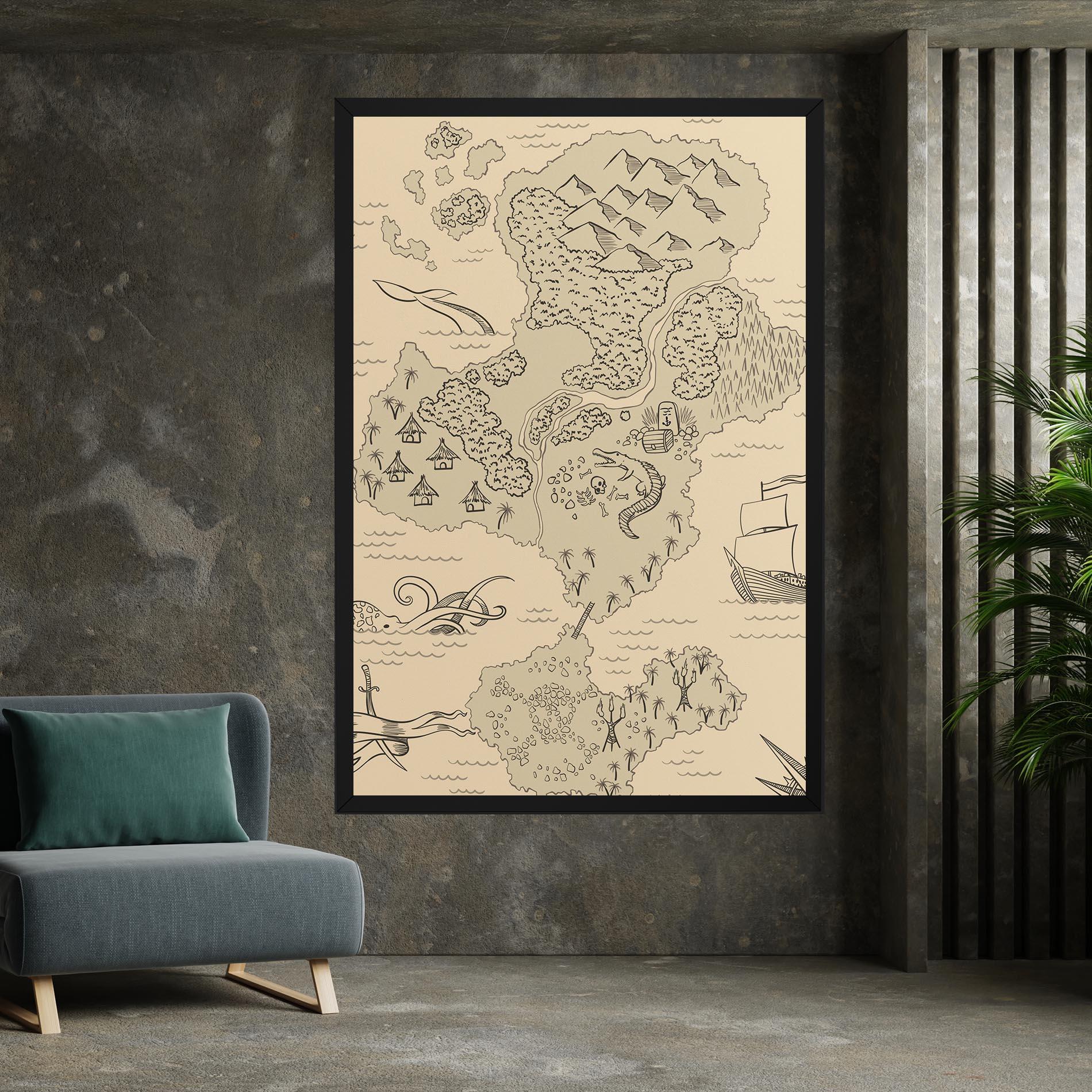Vászonkép Island Old Map mockup 7
