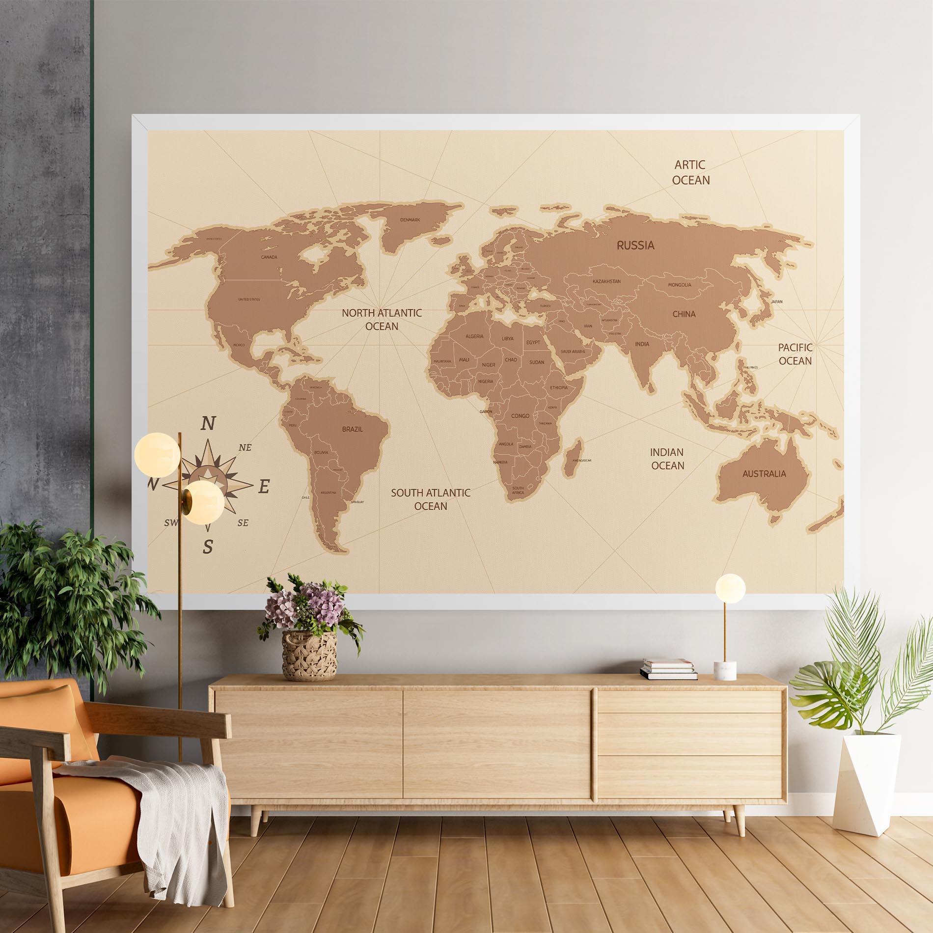 Vászonkép Cream Map Vintage mockup 9