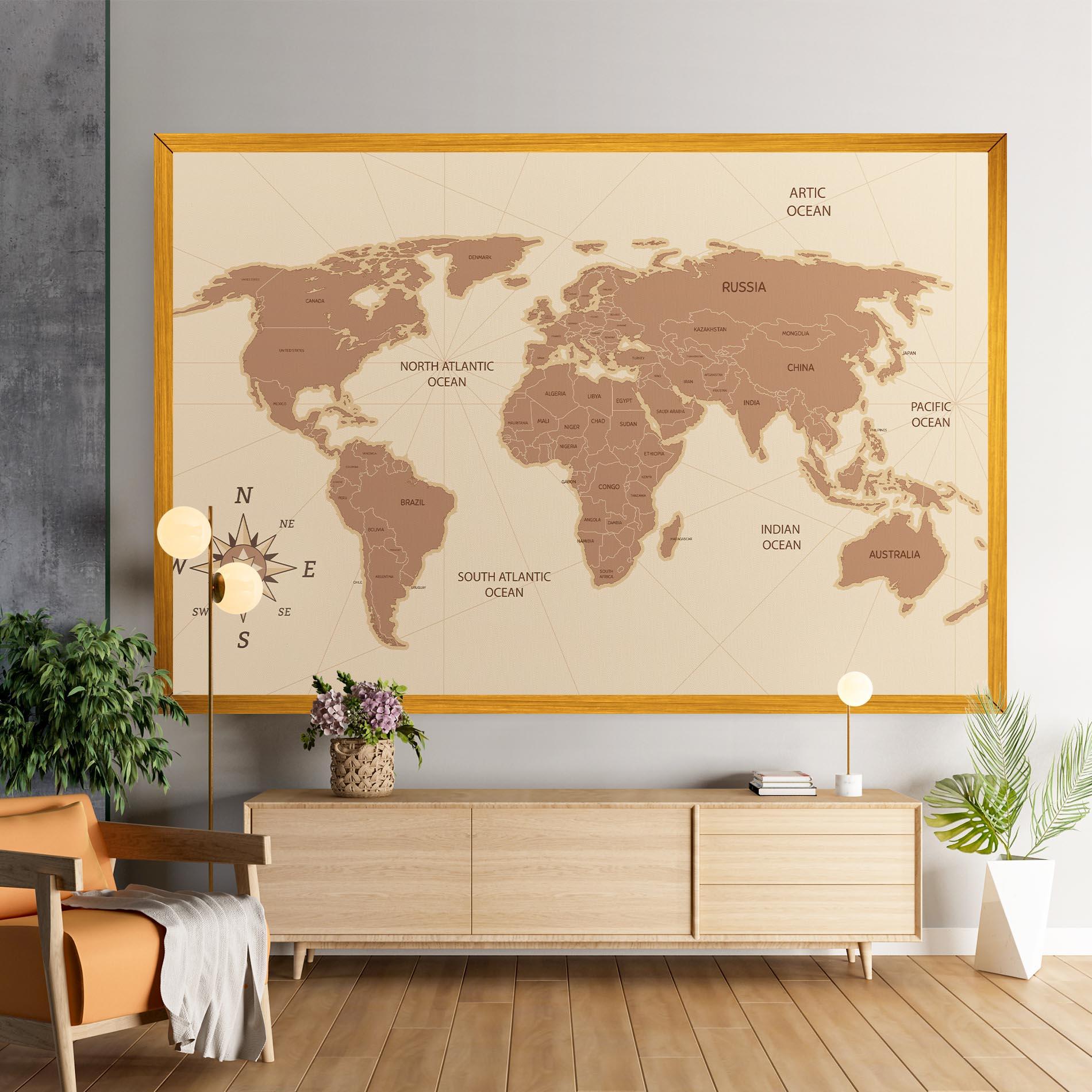 Vászonkép Cream Map Vintage mockup 9