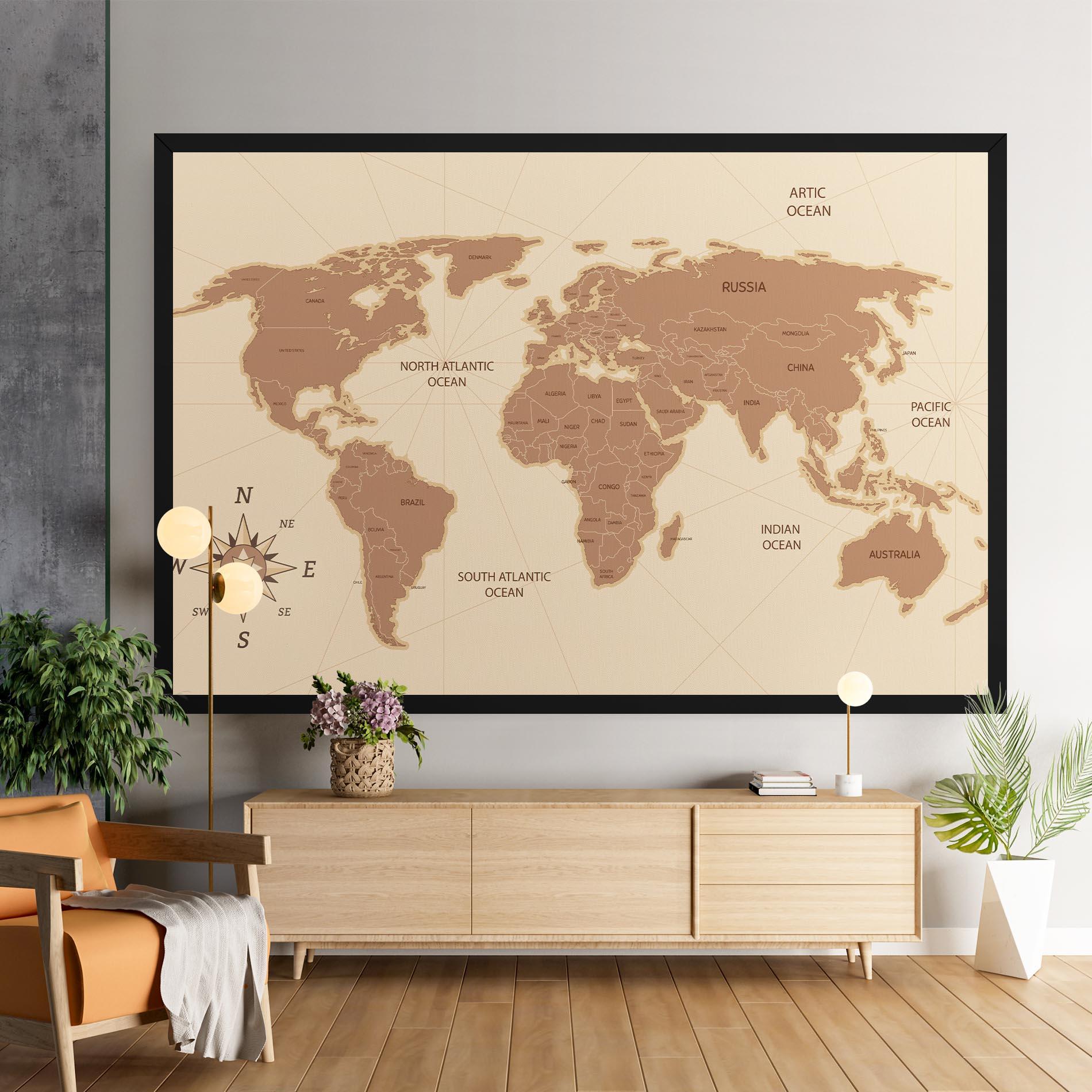 Vászonkép Cream Map Vintage mockup 9