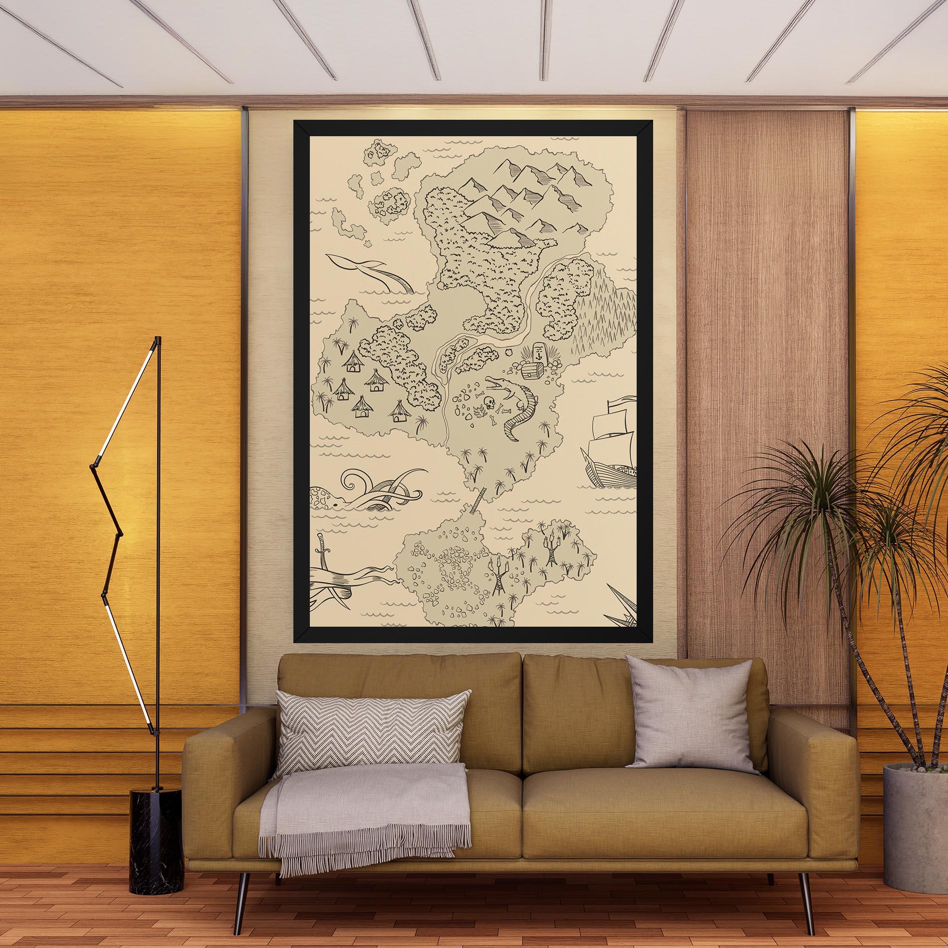 Vászonkép Island Old Map mockup 9