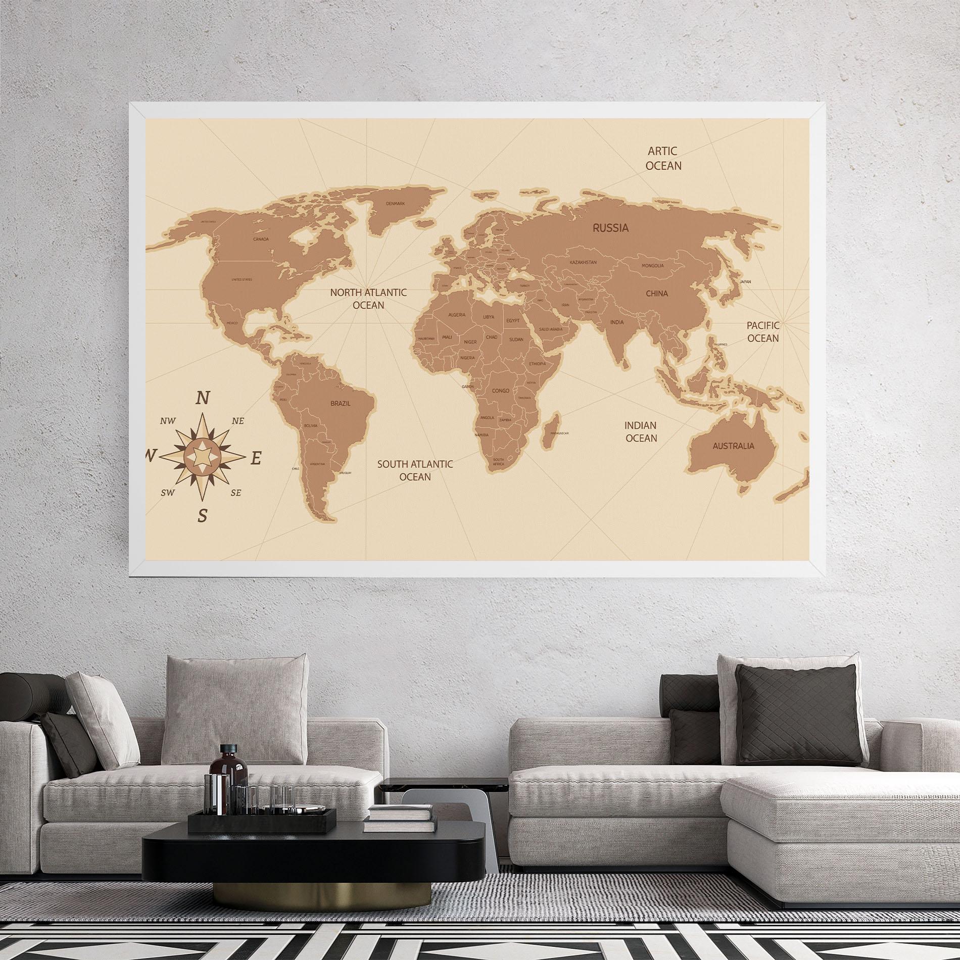 Vászonkép Cream Map Vintage mockup 2