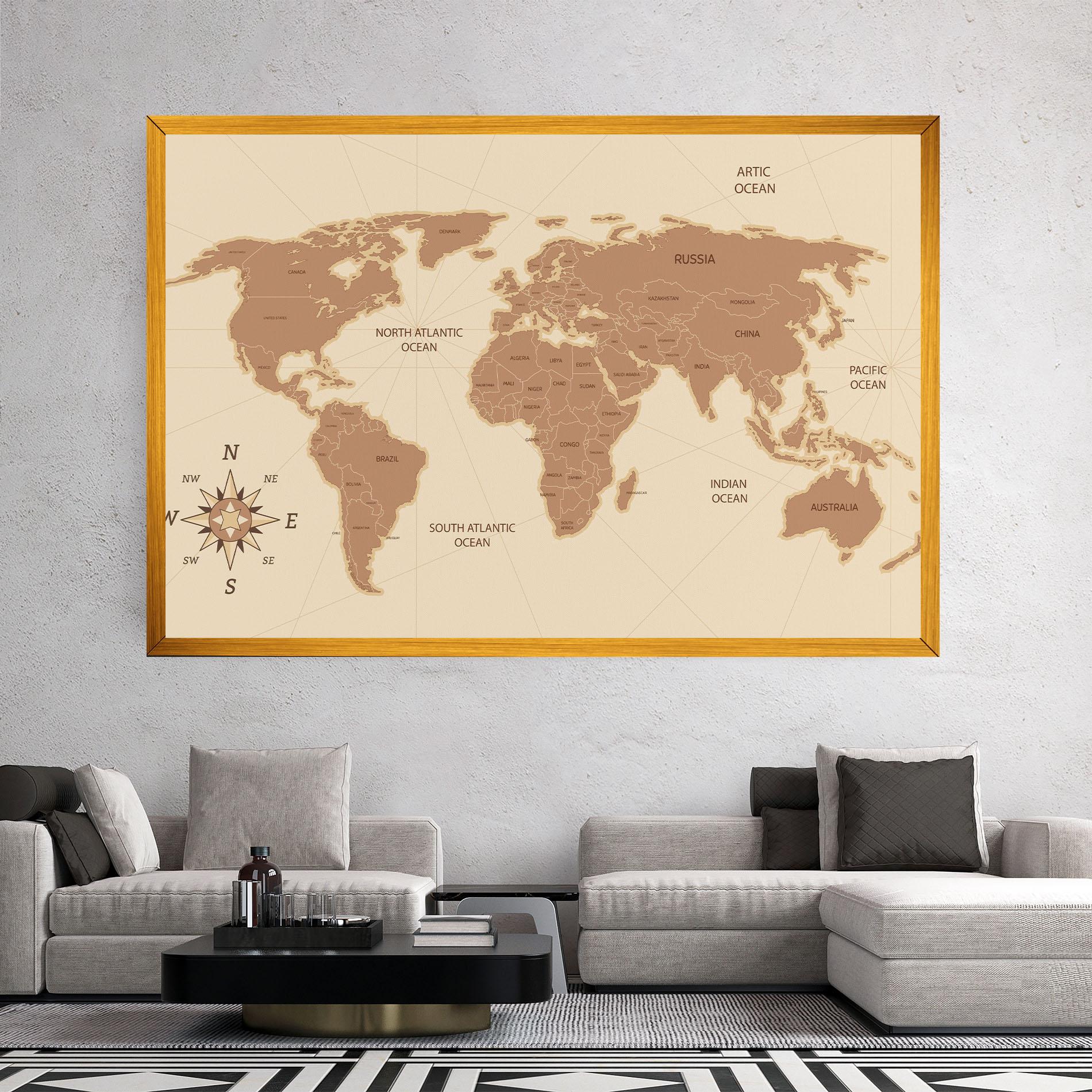 Vászonkép Cream Map Vintage mockup 2