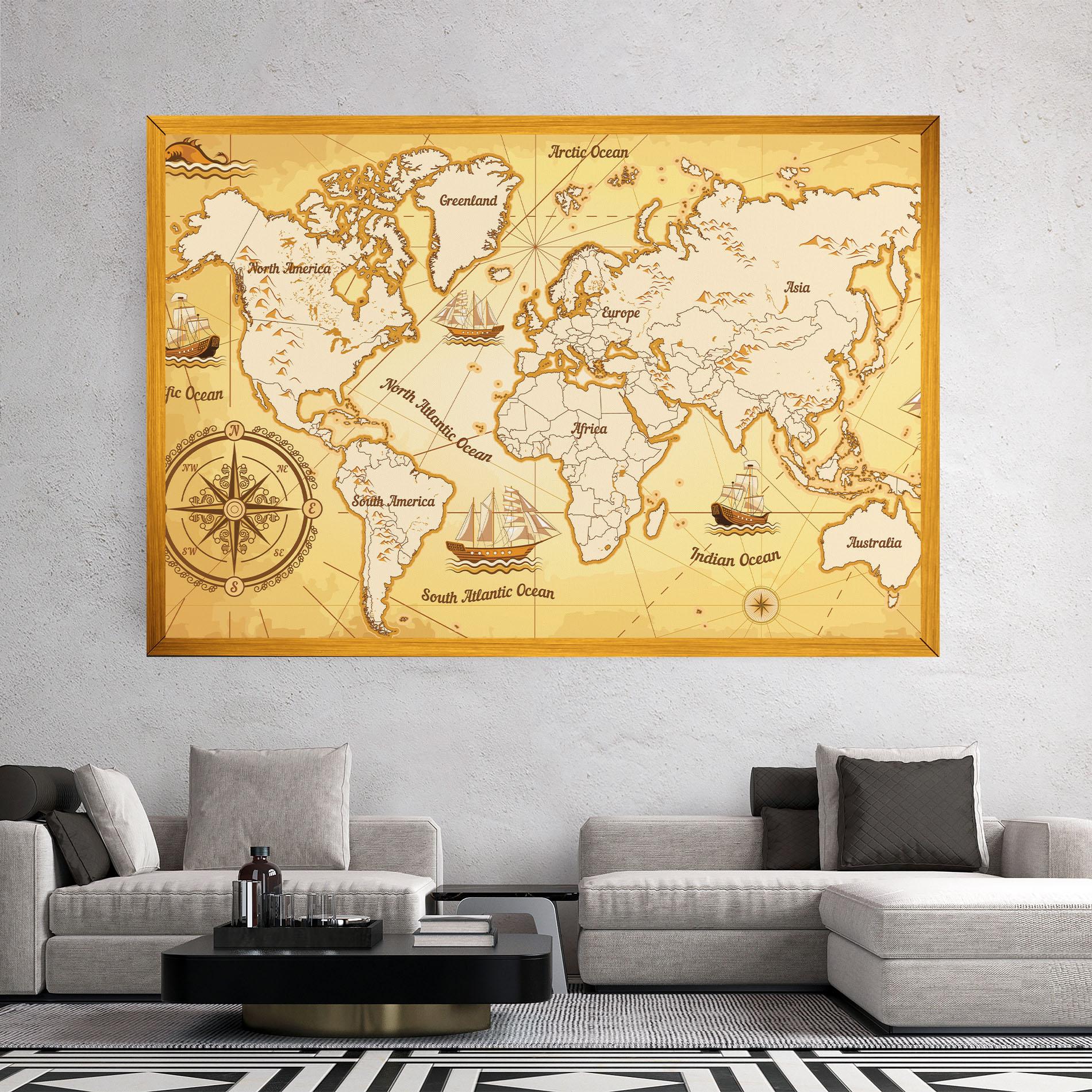 Vászonkép Gold Vintage Map mockup 2
