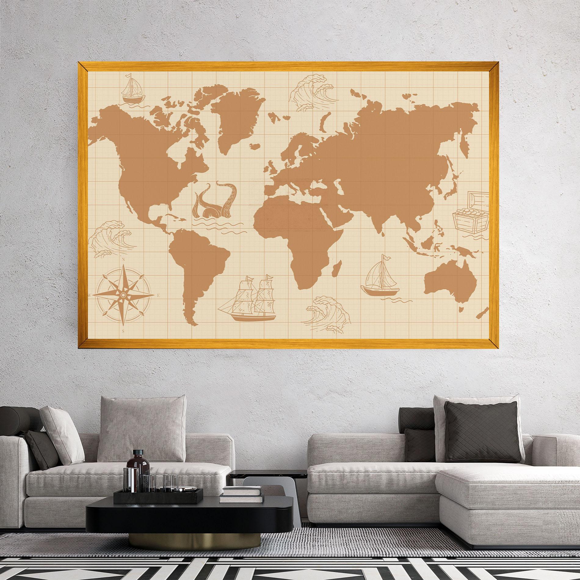 Vászonkép Light Cream Map mockup 2