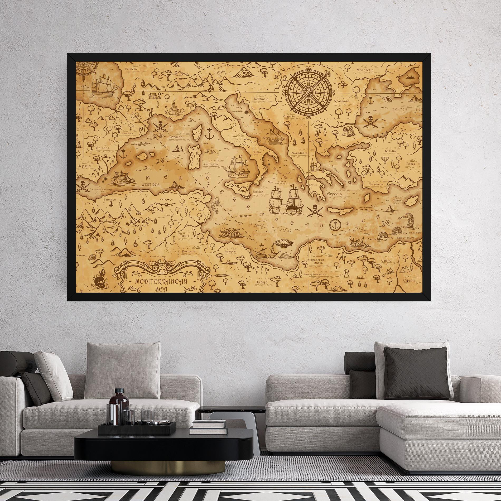 Vászonkép Cream Brown Map mockup 2