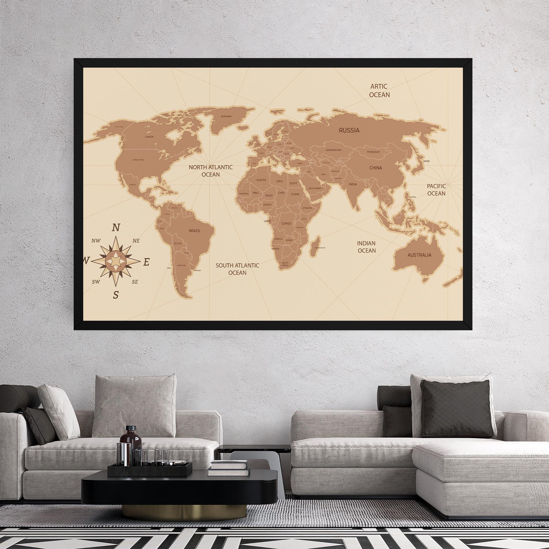 Vászonkép Cream Map Vintage mockup 2