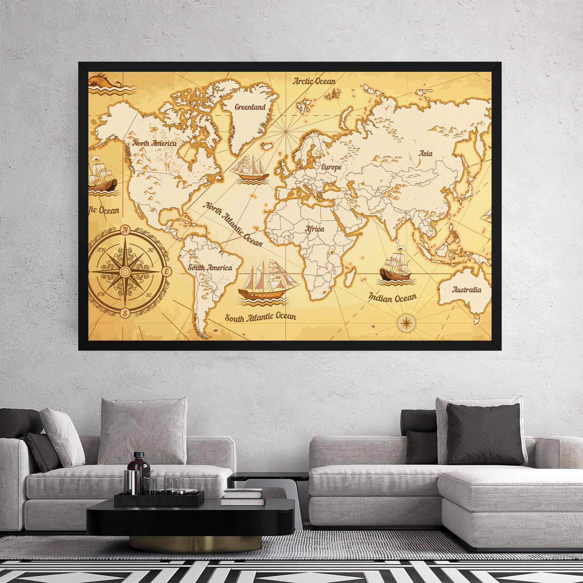 Vászonkép Gold Vintage Map mockup 2