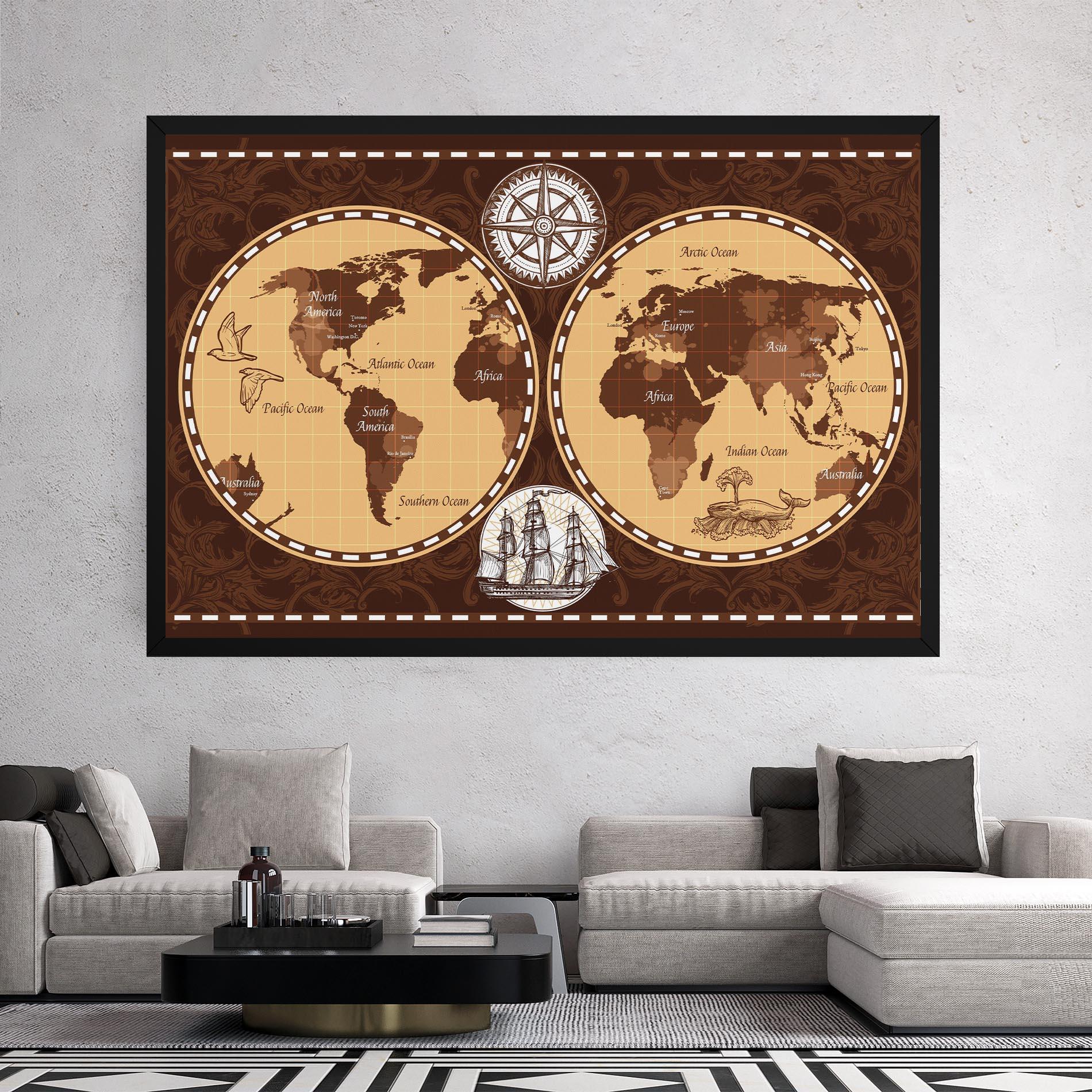 Vászonkép Old Brown Map mockup 2