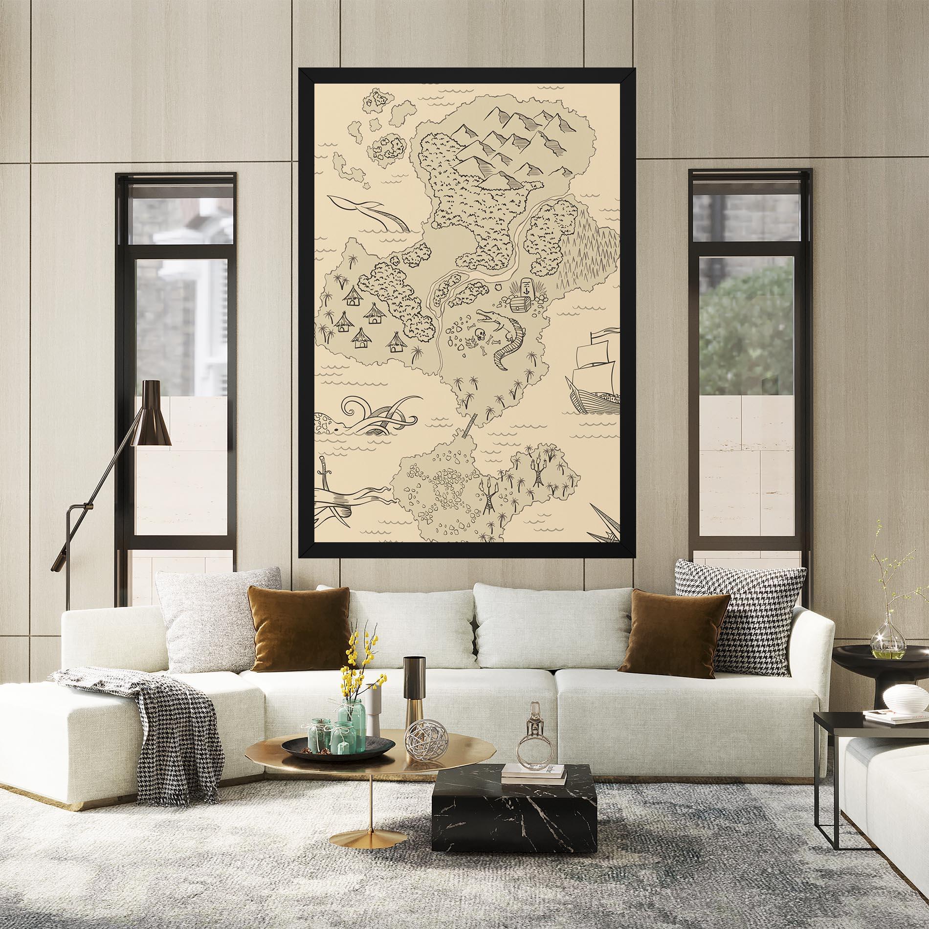 Vászonkép Island Old Map mockup 2